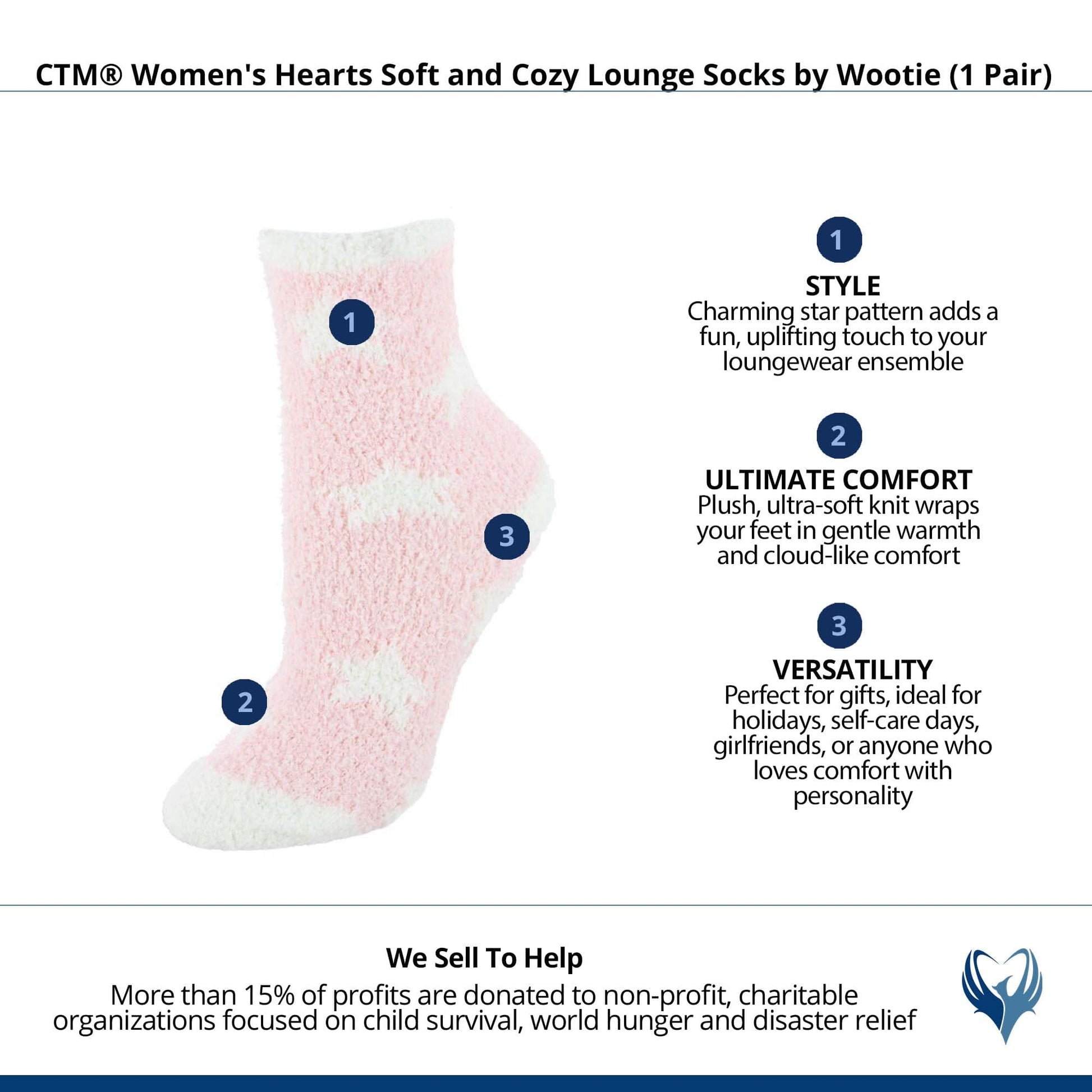 CTM® Women's Hearts Soft and Cozy Lounge Socks by Wootie (1 Pair) - Pink
