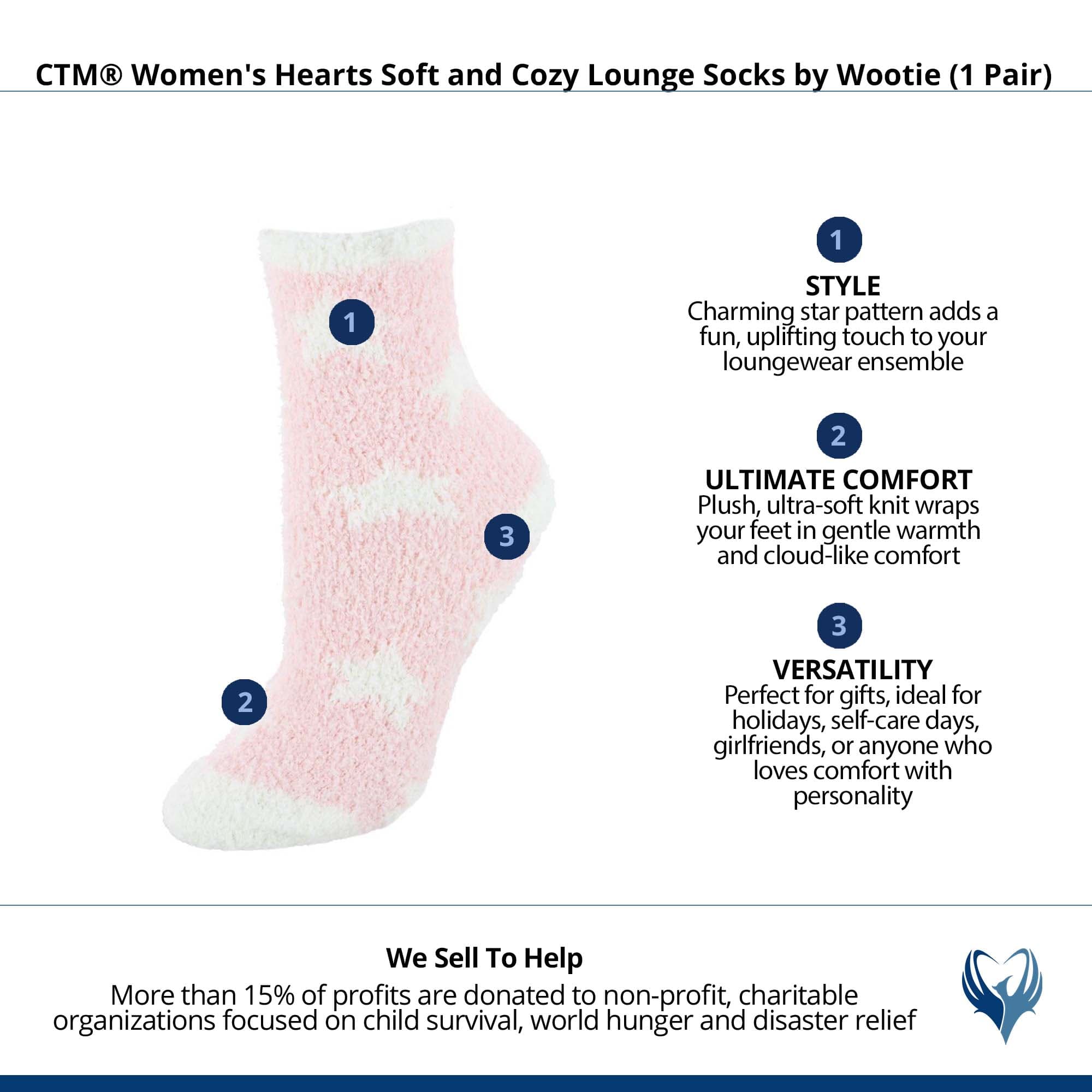 CTM® Women's Hearts Soft and Cozy Lounge Socks by Wootie (1 Pair) - Pink