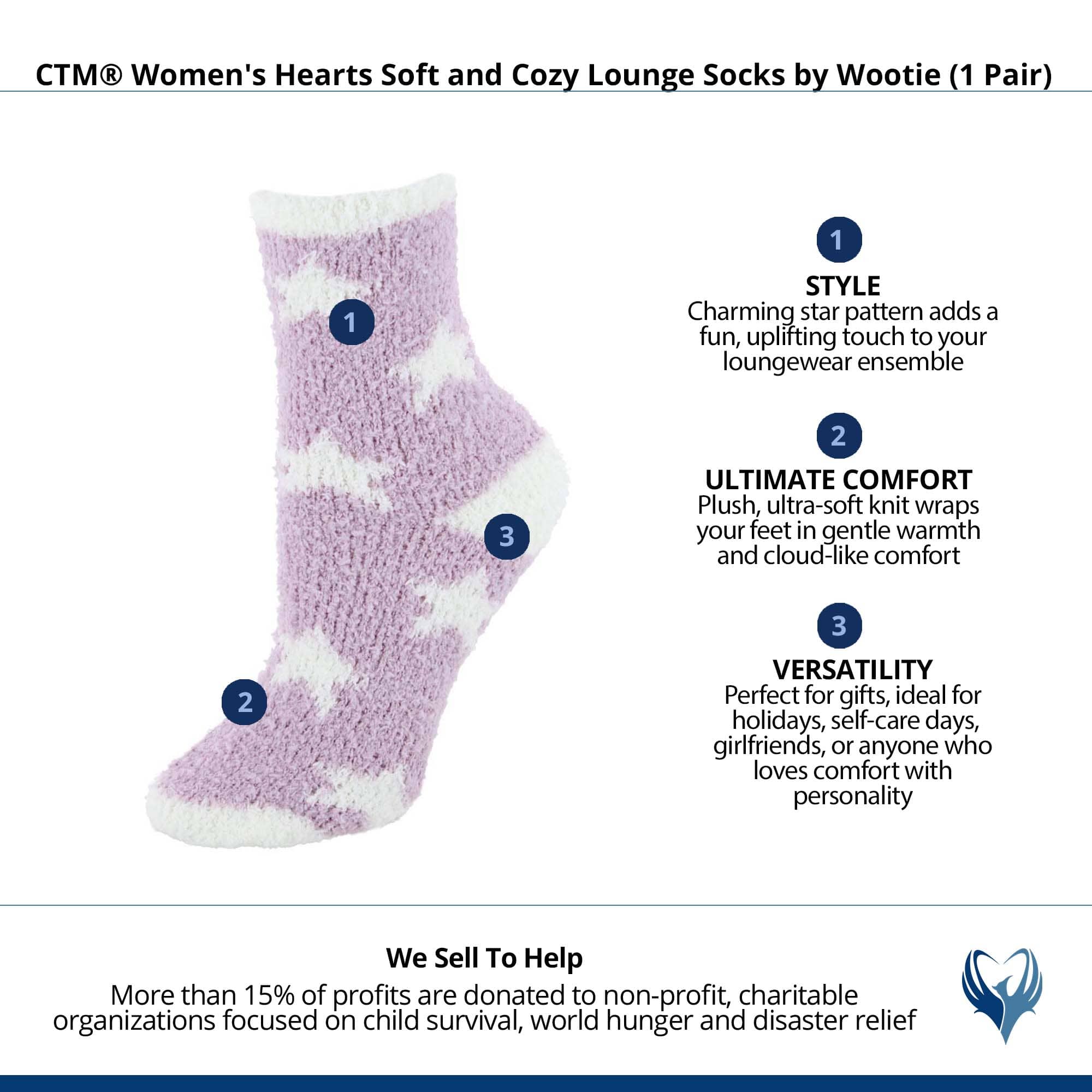 CTM® Women's Hearts Soft and Cozy Lounge Socks by Wootie (1 Pair) - Purple