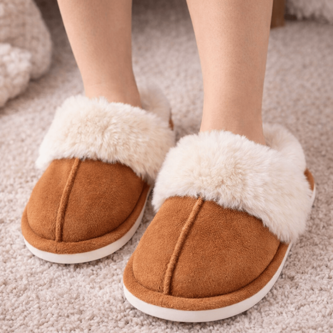 CTM® Women's Warm Faux Fur Lined Clog Slippers by Wootie - Beige