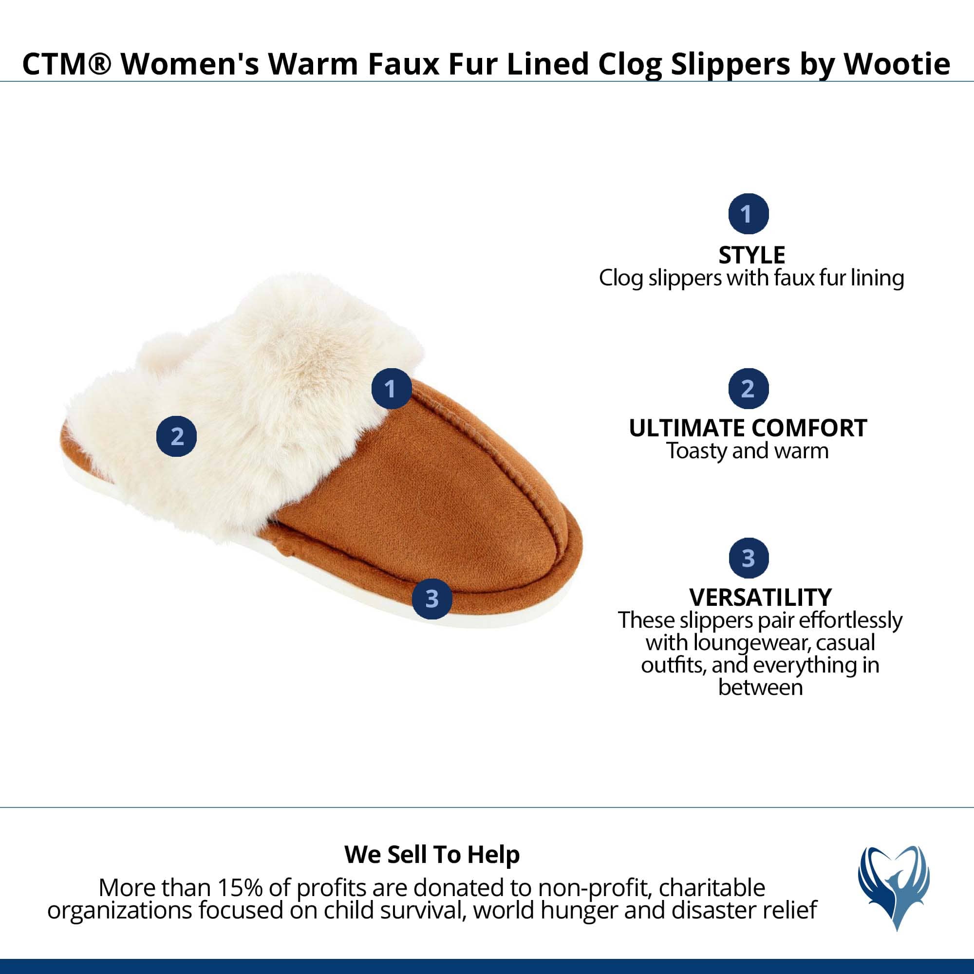 CTM® Women's Warm Faux Fur Lined Clog Slippers by Wootie - Beige
