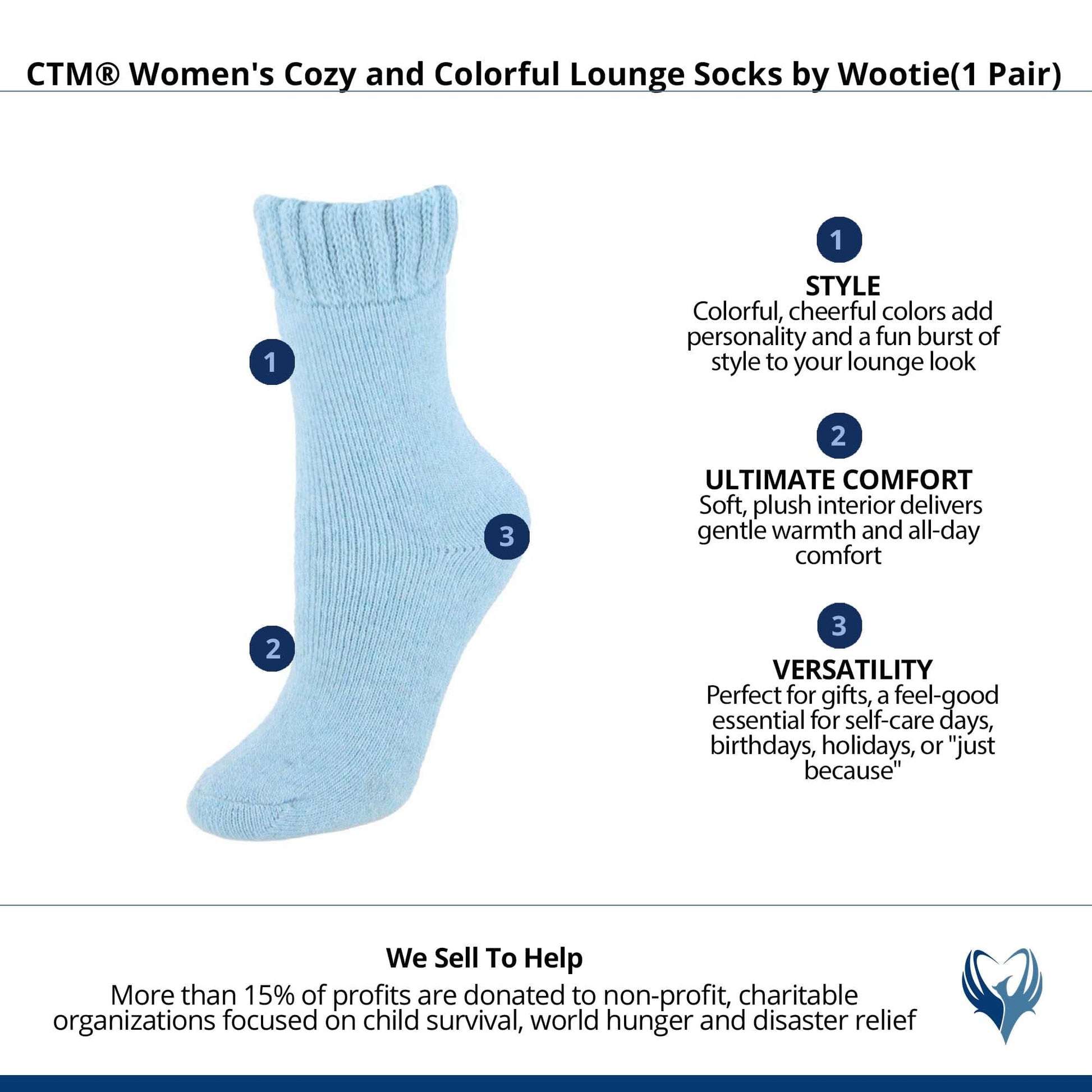 CTM® Women's Cozy and Colorful Lounge Socks by Wootie(1 Pair) - Blue