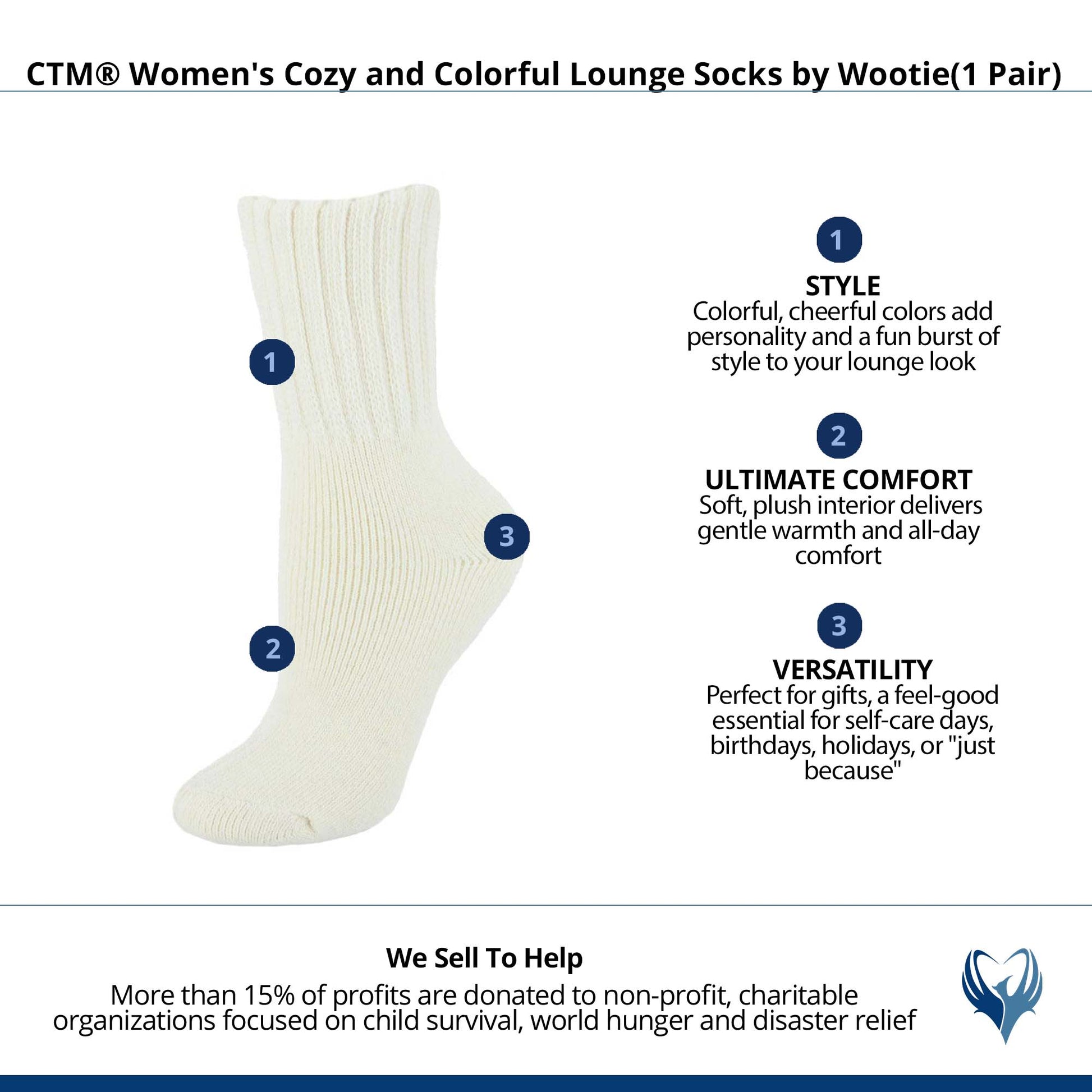 CTM® Women's Cozy and Colorful Lounge Socks by Wootie(1 Pair) - Cream