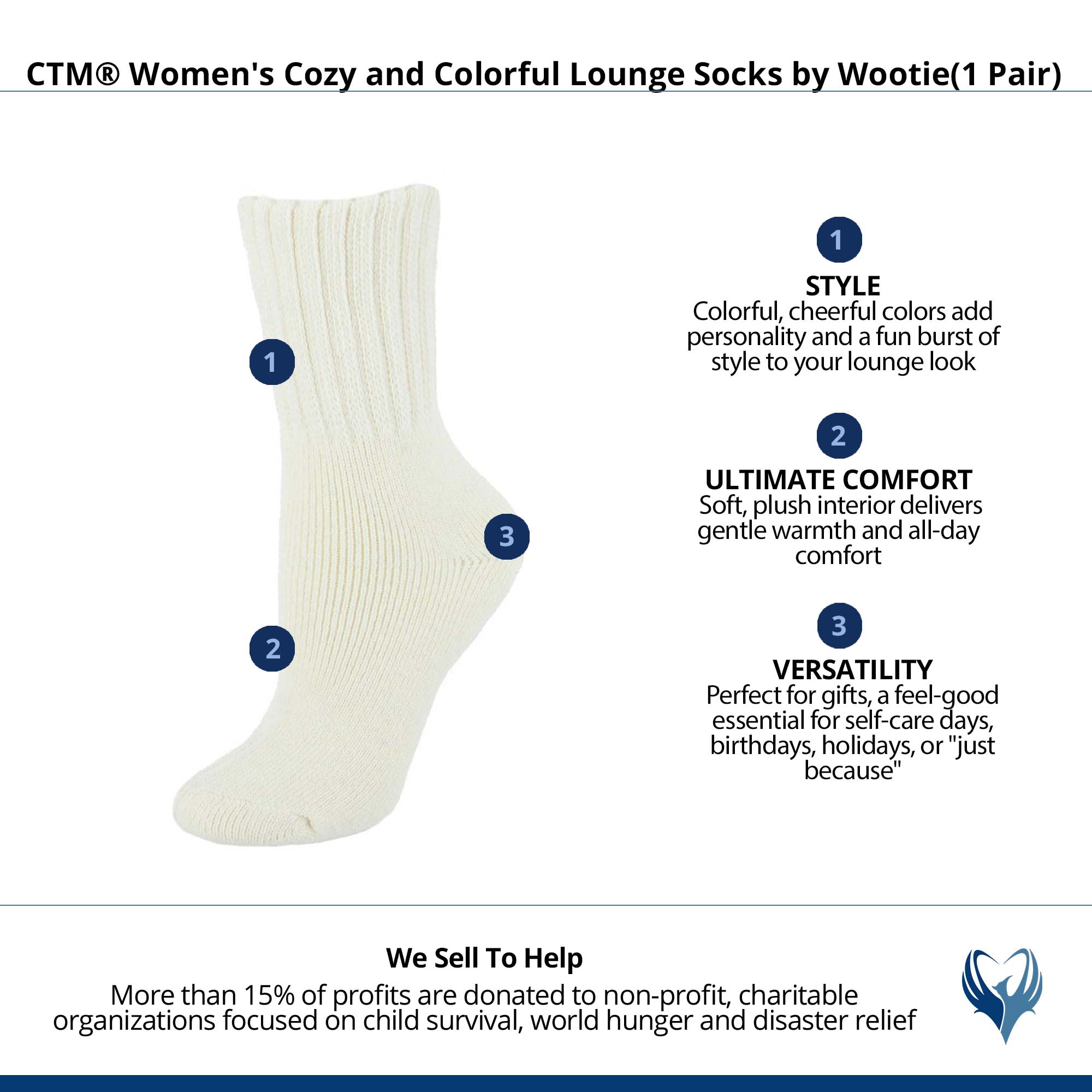 CTM® Women's Cozy and Colorful Lounge Socks by Wootie(1 Pair) - Cream