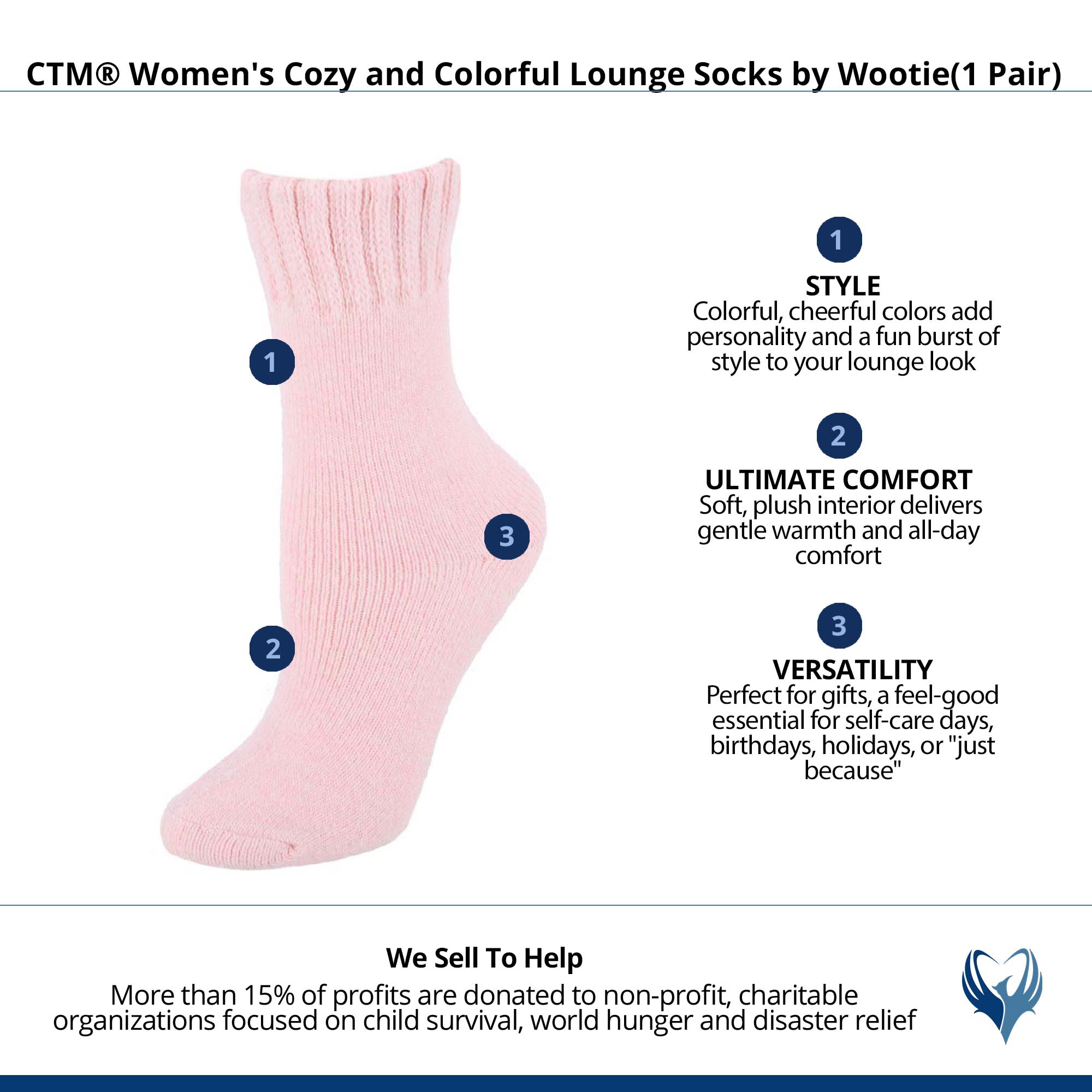 CTM® Women's Cozy and Colorful Lounge Socks by Wootie(1 Pair) - Pink