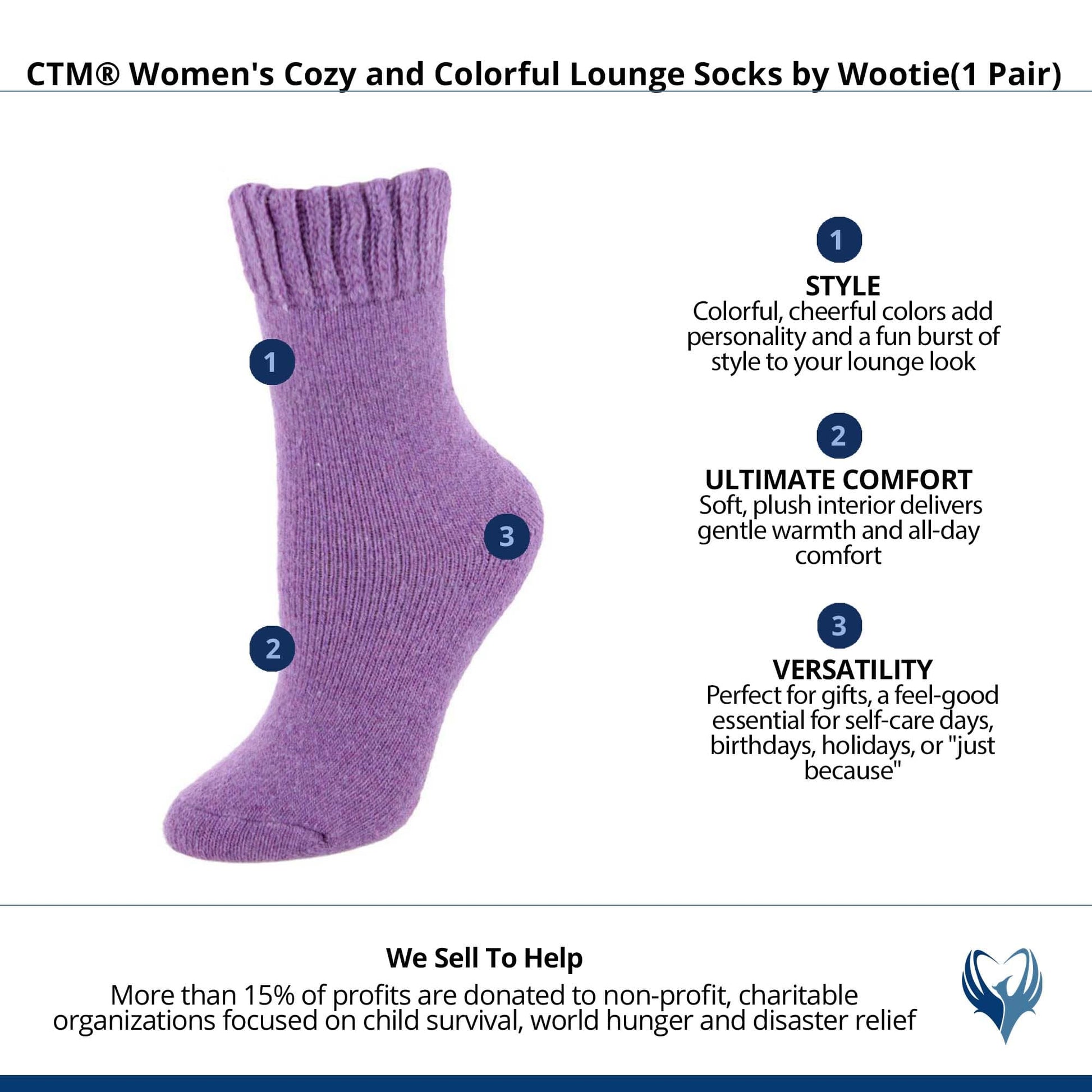 CTM® Women's Cozy and Colorful Lounge Socks by Wootie(1 Pair) - Purple