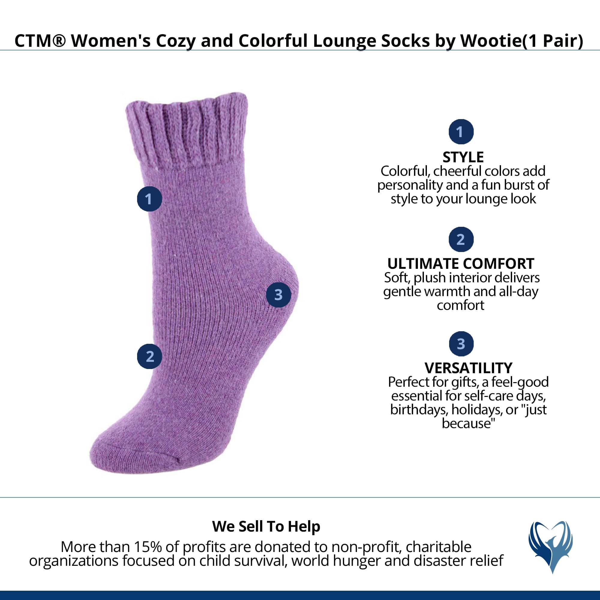 CTM® Women's Cozy and Colorful Lounge Socks by Wootie(1 Pair) - Purple