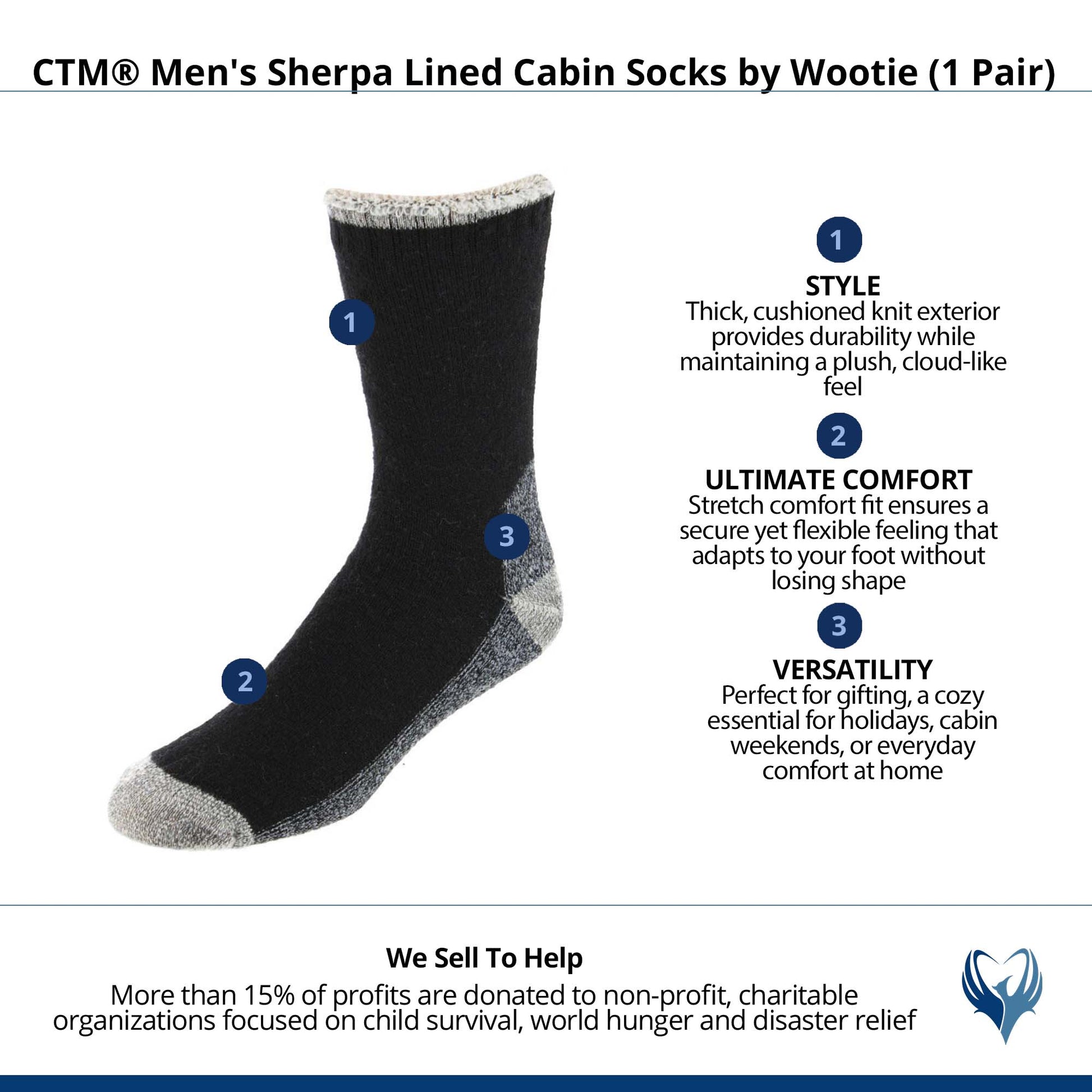CTM® Men's Sherpa Lined Cabin Socks by Wootie (1 Pair) - Black