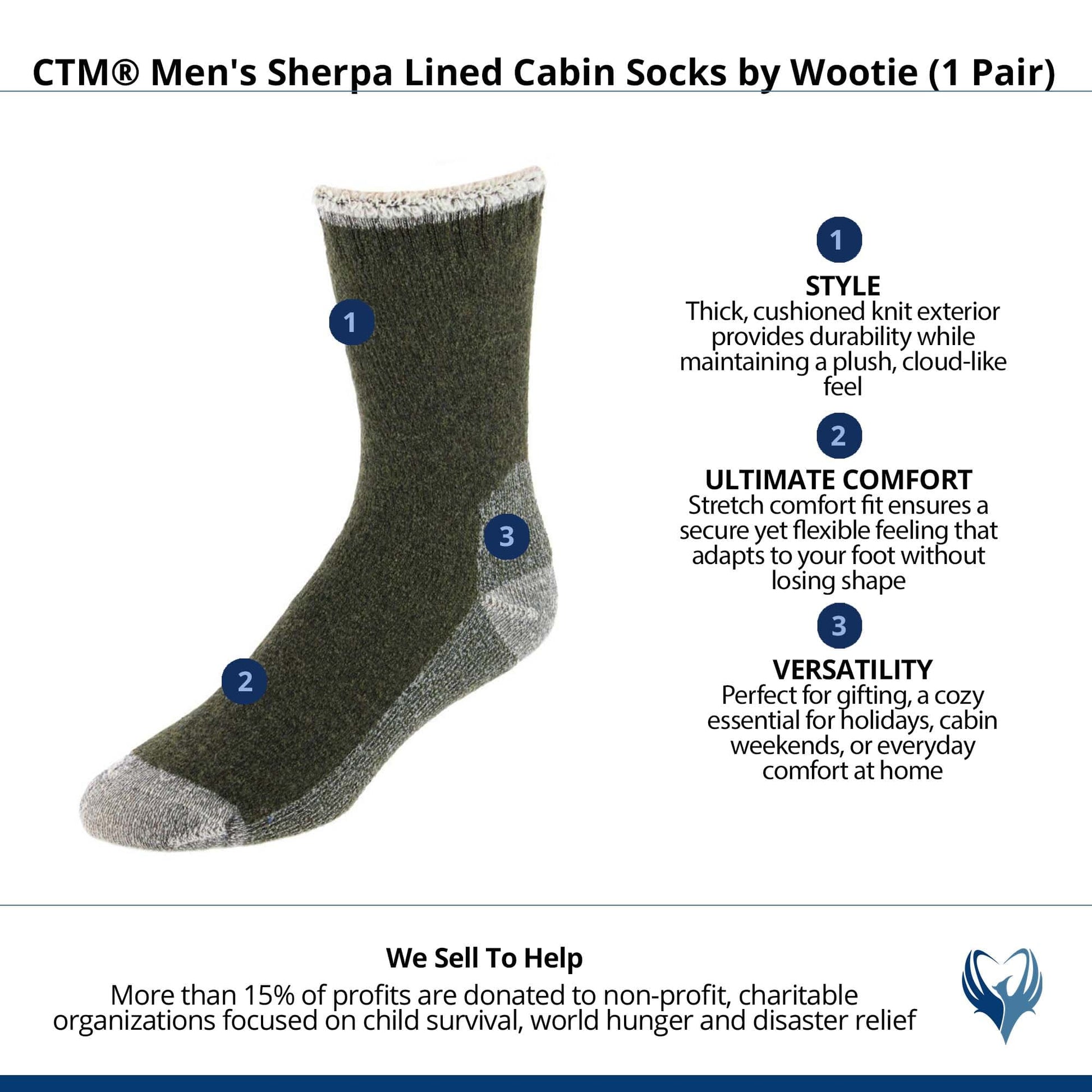 CTM® Men's Sherpa Lined Cabin Socks by Wootie (1 Pair) - Green
