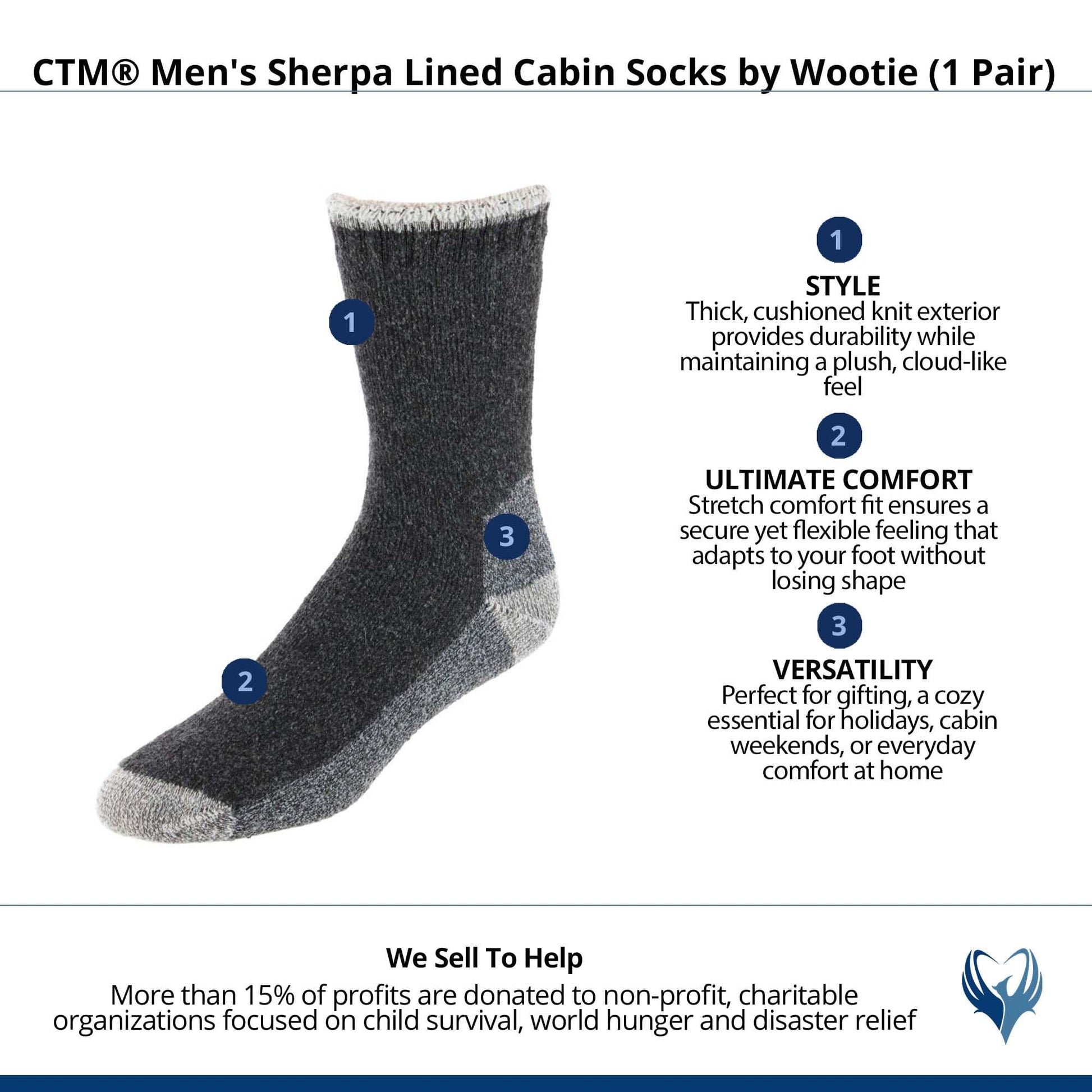 CTM® Men's Sherpa Lined Cabin Socks by Wootie (1 Pair) - Gray