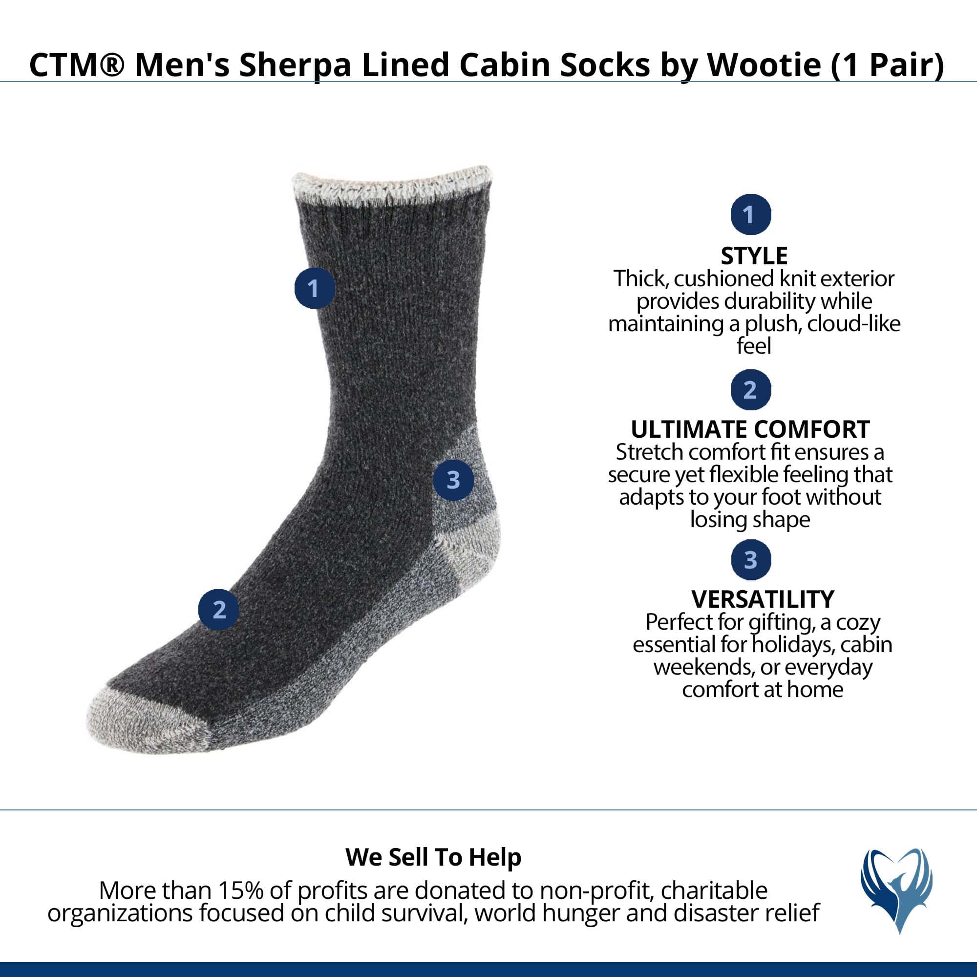 CTM® Men's Sherpa Lined Cabin Socks by Wootie (1 Pair) - Gray
