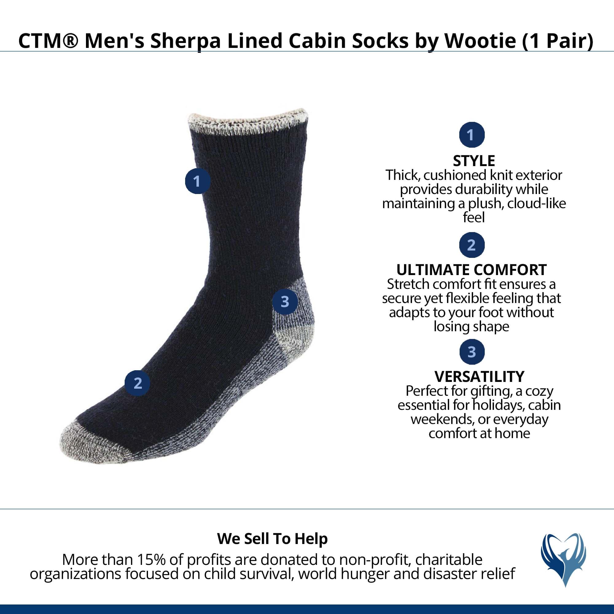 CTM® Men's Sherpa Lined Cabin Socks by Wootie (1 Pair) - Navy Blue