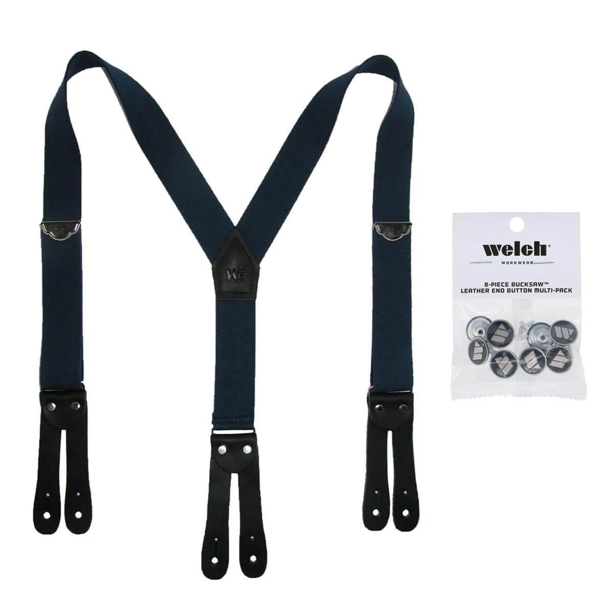 Welch Men's Elastic Button End Double Face Suspender with Bachelor Buttons - Navy