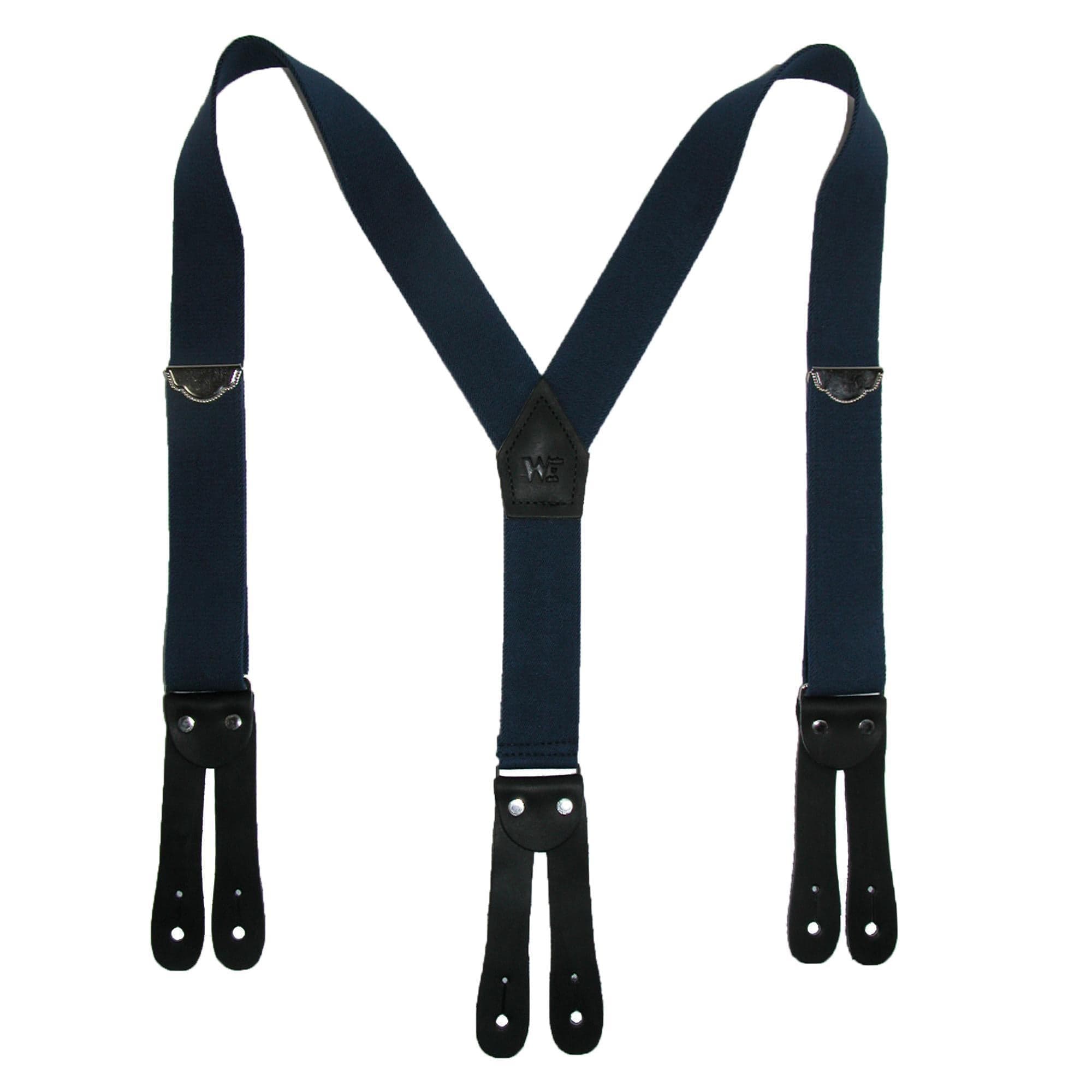 Welch Men's Elastic Button End Double Face Suspender with Bachelor Buttons - Navy