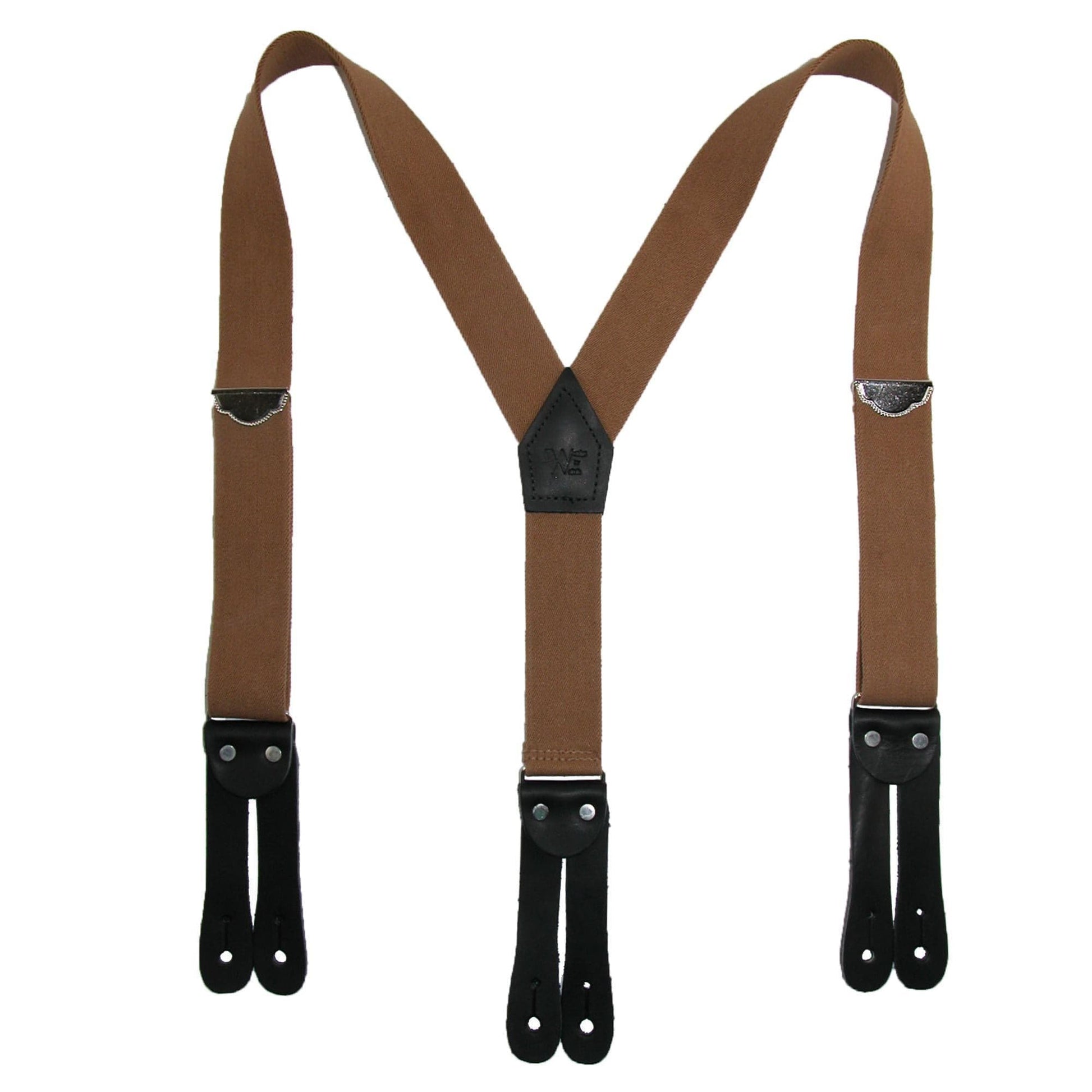Welch Men's Elastic Button End Double Face Suspender with Bachelor Buttons - Tan