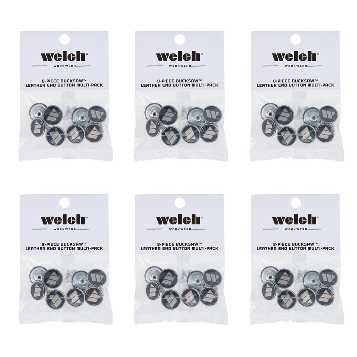 Welch Men's Metal Bachelor Buttons for Suspenders (6 Packs) - Silver and Black