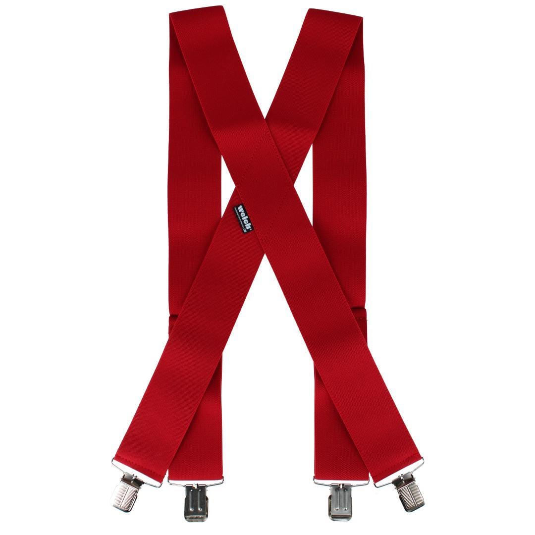 Welch Men's 2 Inch Wide X-Back Casual Clip-End Suspender - Red