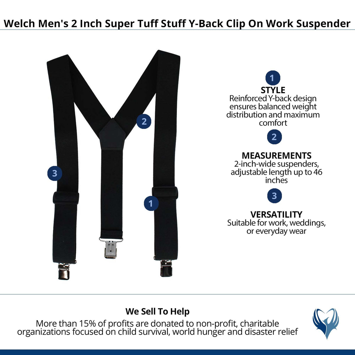 Welch Men's 2 Inch Super Tuff Stuff Y-Back Clip On Work Suspender - Black