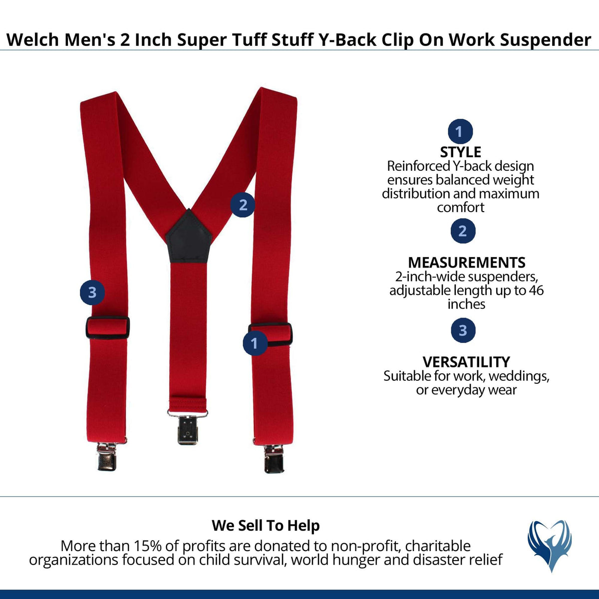 Welch Men's 2 Inch Super Tuff Stuff Y-Back Clip On Work Suspender - Red