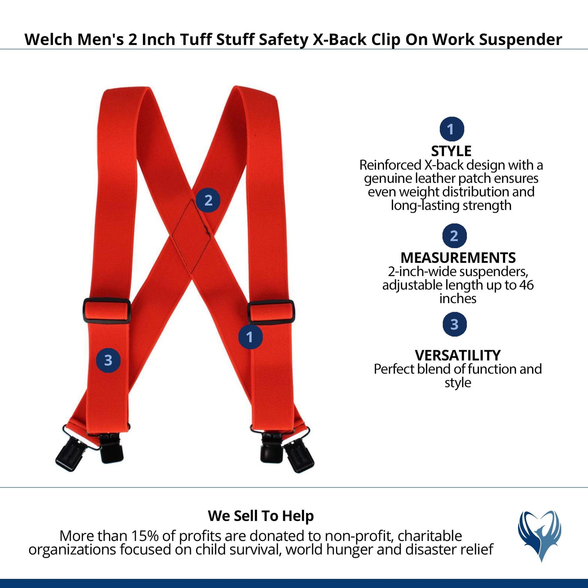 Welch Men's 2 Inch Tuff Stuff Safety X-Back Clip On Work Suspender - Orange