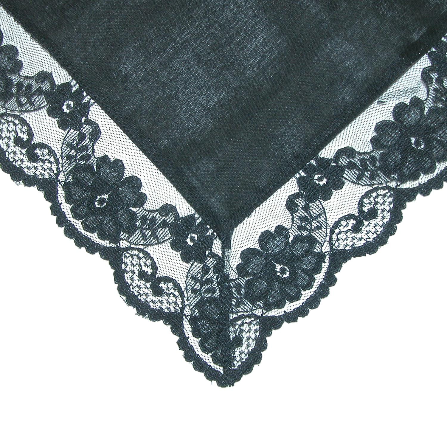 CTM® Women's Cotton Black Fairy Lace Handkerchief - Black