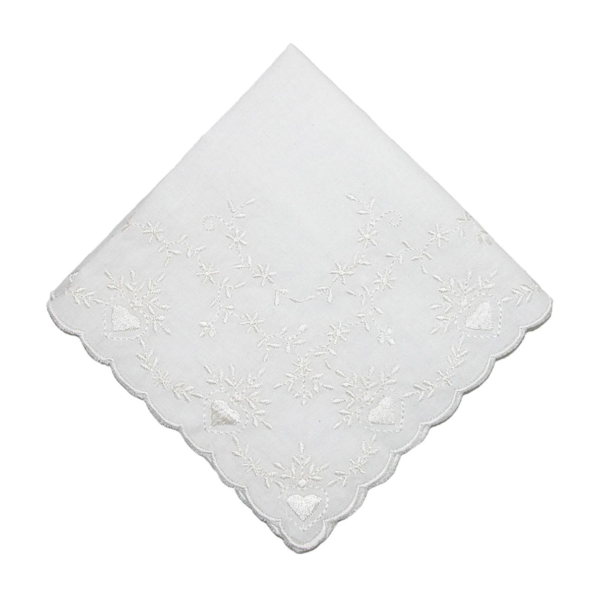 CTM® Women's Soft Cotton Bridal Heart Embroidered Handkerchief - White