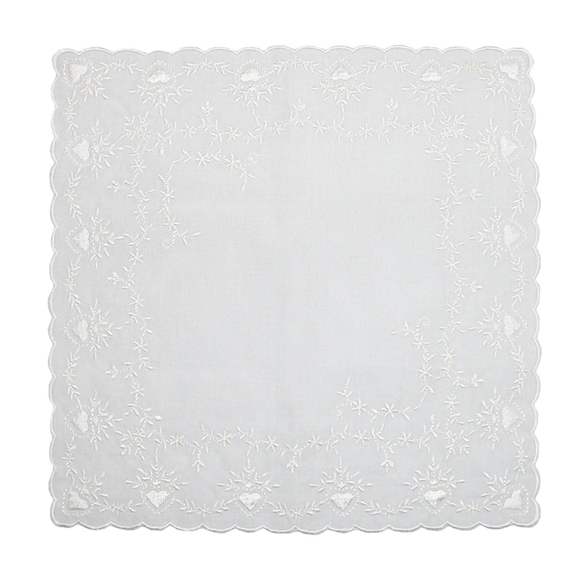 CTM® Women's Soft Cotton Bridal Heart Embroidered Handkerchief - White