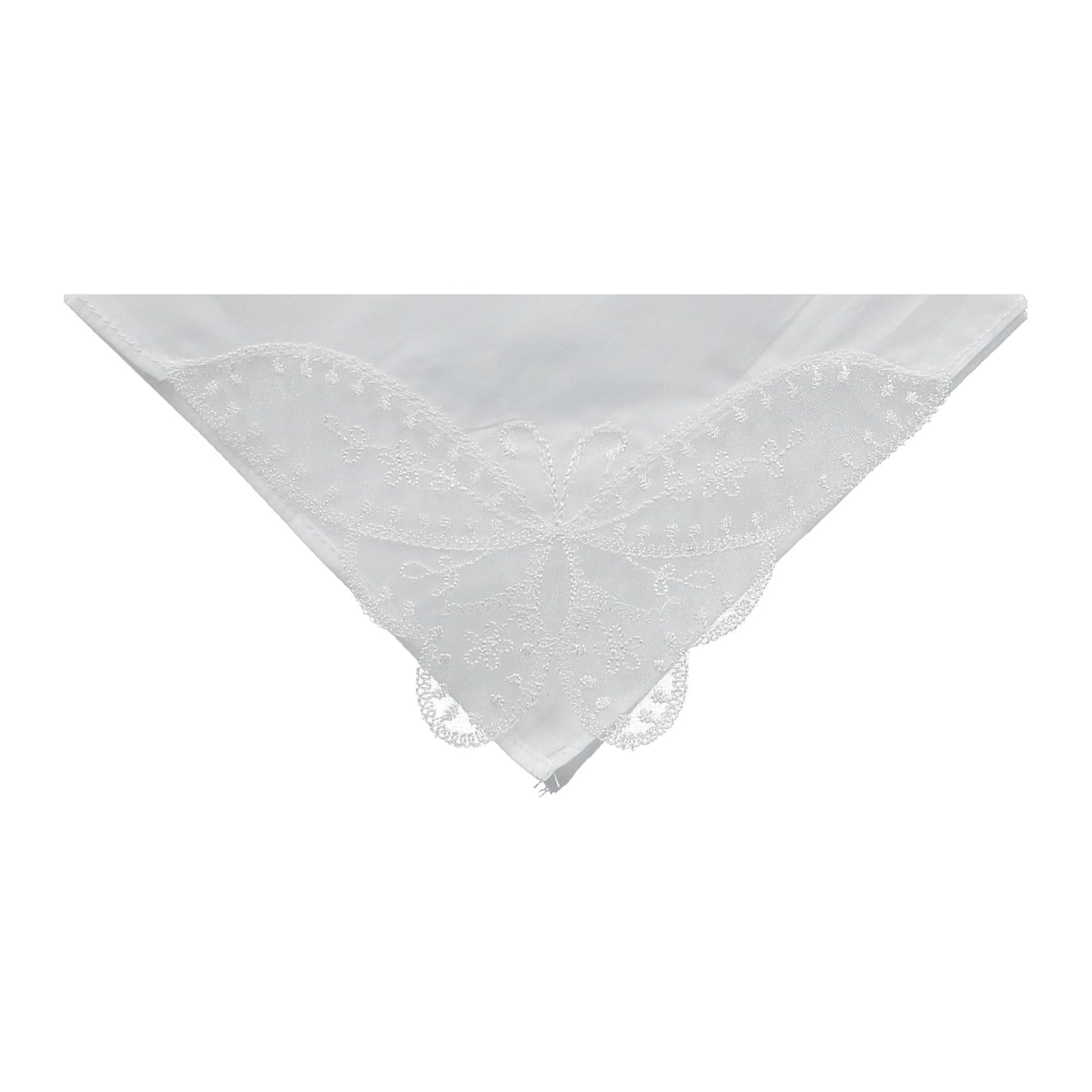 CTM® Women's Butterfly Corner Lace Handkerchief - White