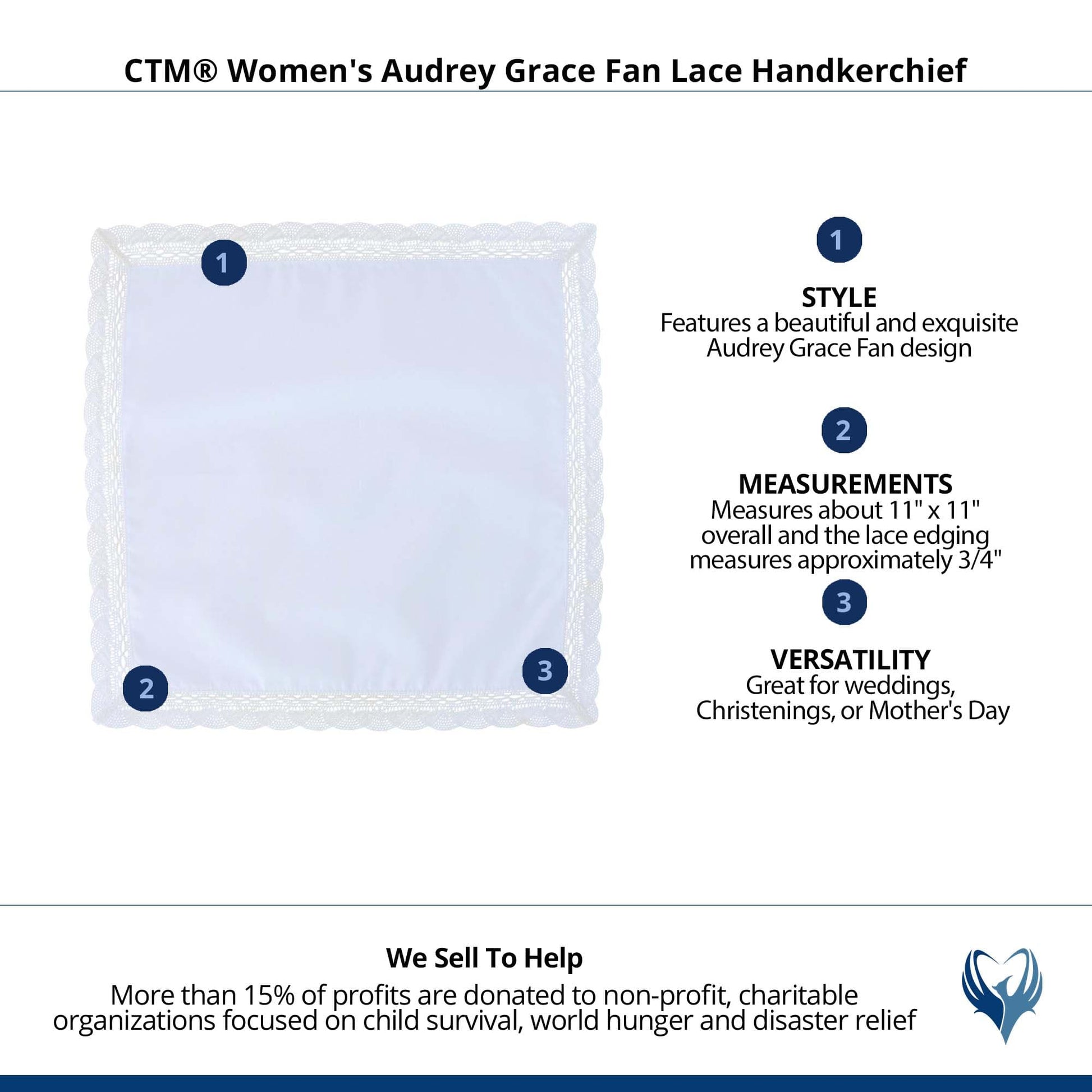 CTM® Women's Audrey Grace Fan Lace Handkerchief - White