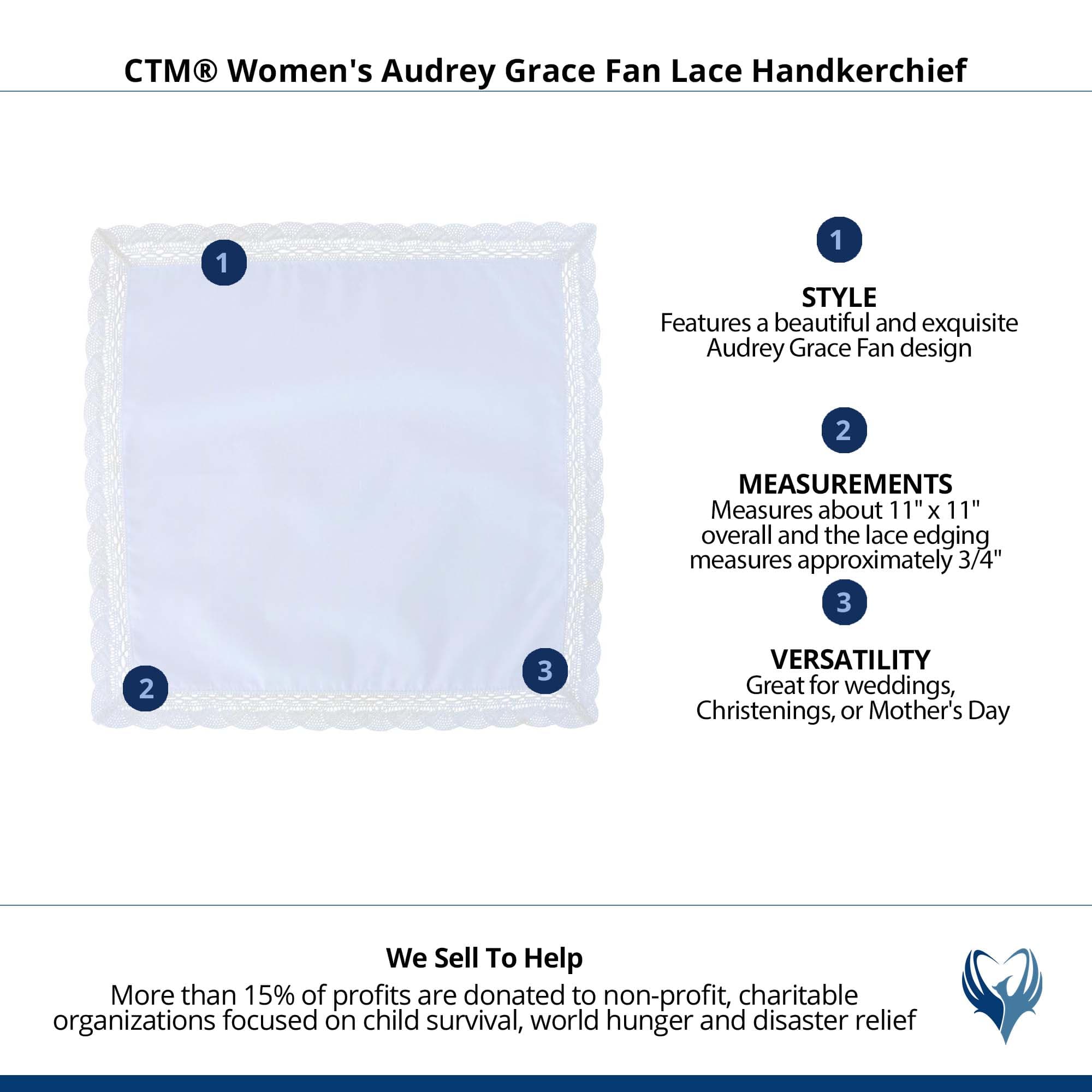 CTM® Women's Audrey Grace Fan Lace Handkerchief - White
