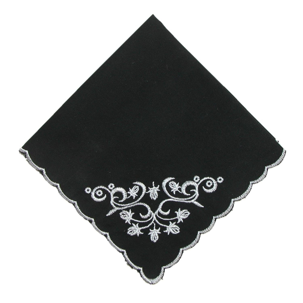 CTM® Women's Cotton Black and White Floral Scroll Handkerchief