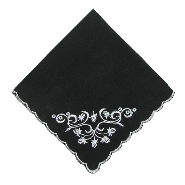Women's Cotton Black and White Floral Scroll Handkerchief