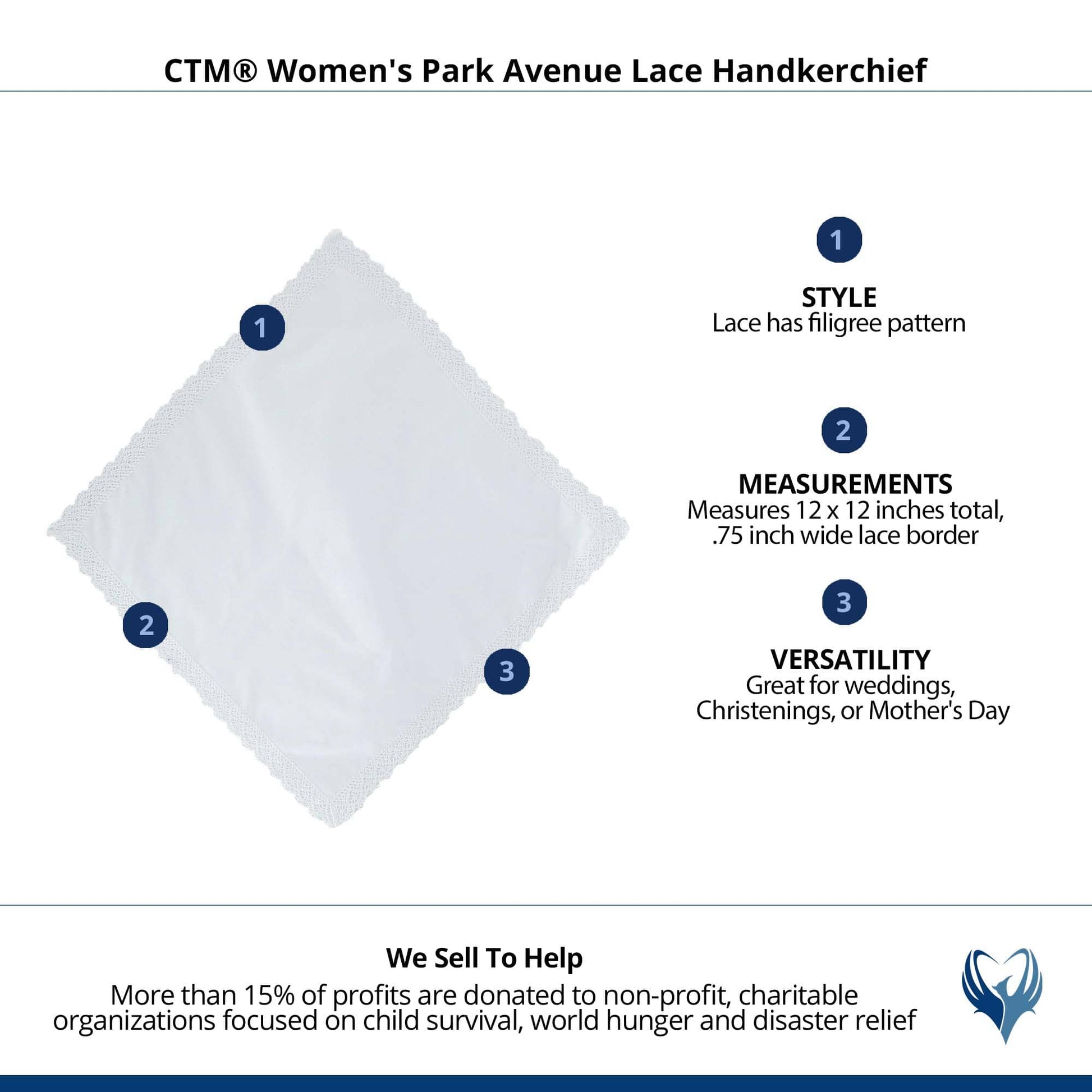 CTM® Women's Park Avenue Lace Handkerchief - White