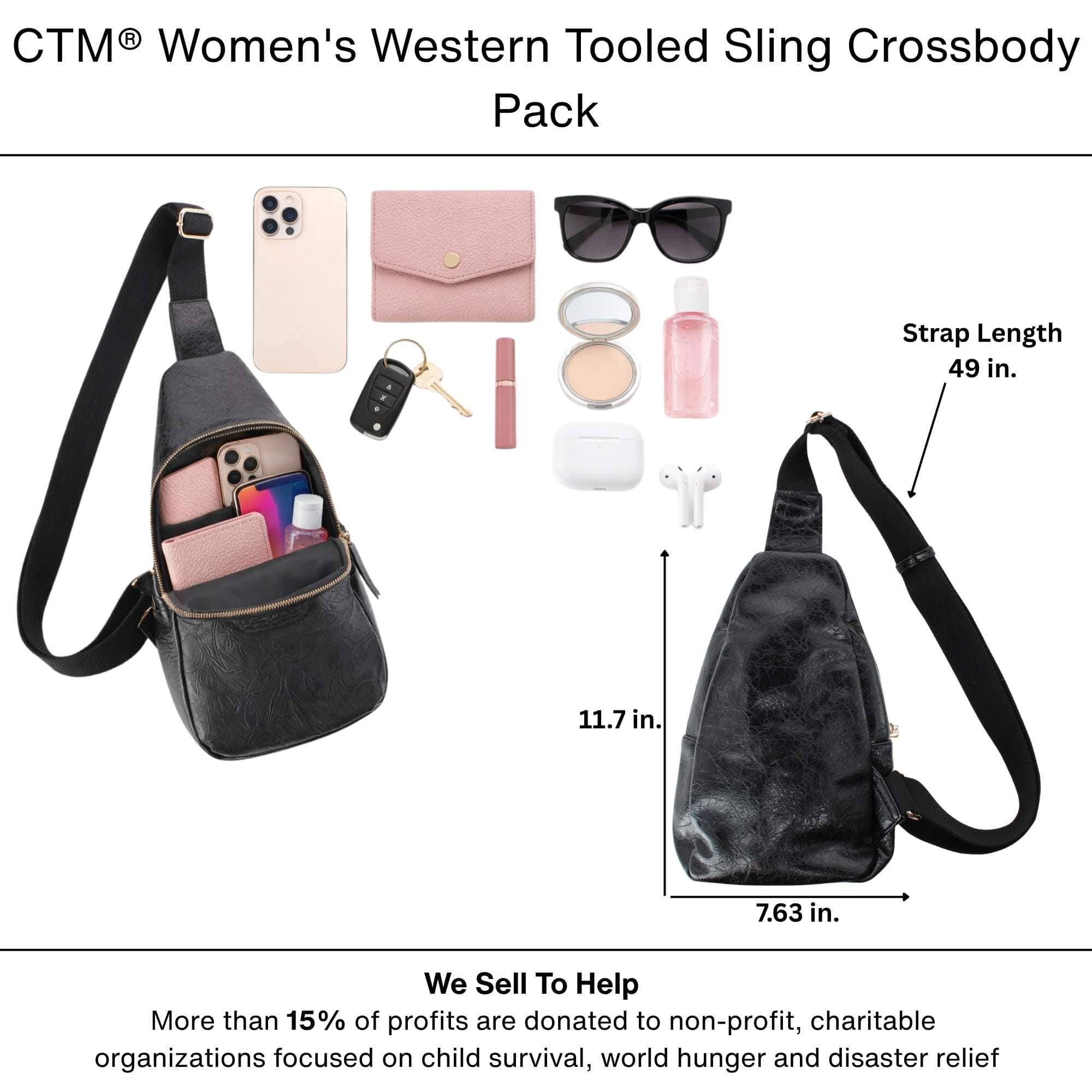 CTM® Women's Western Tooled Sling Crossbody Pack - Brown