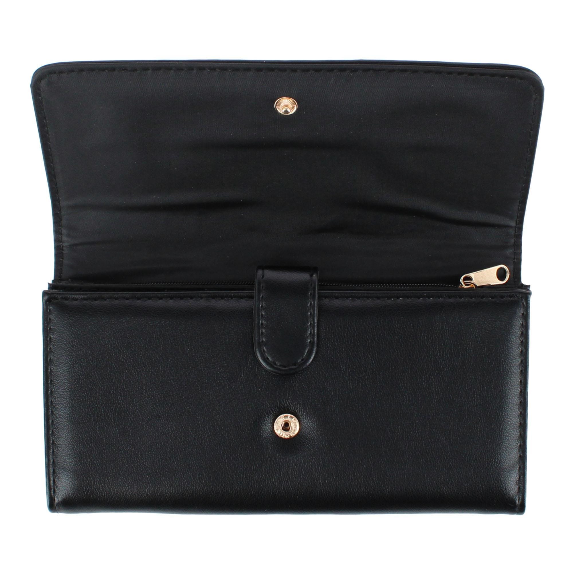 Mundi Women's Soft Lamb Premium Faux Leather Filemaster Wallet - Black