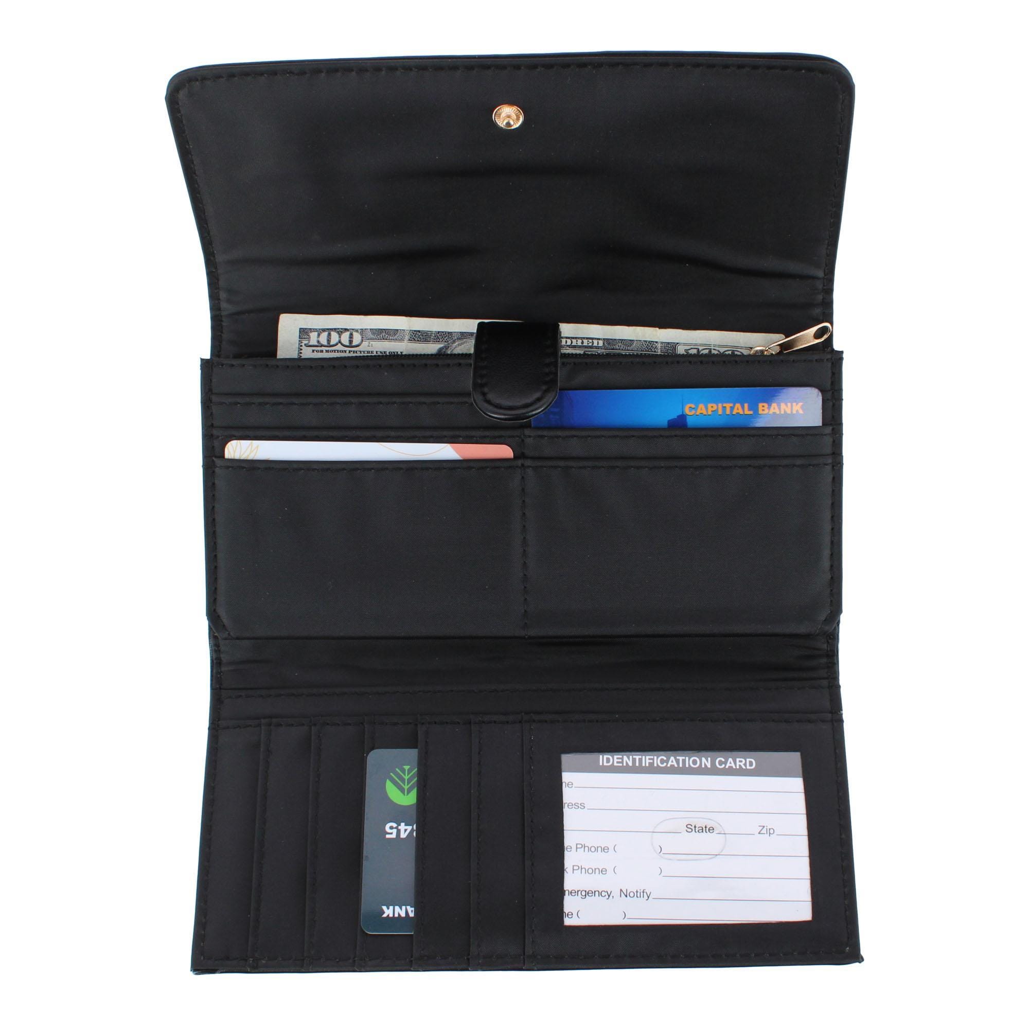Mundi Women's Soft Lamb Premium Faux Leather Filemaster Wallet - Black