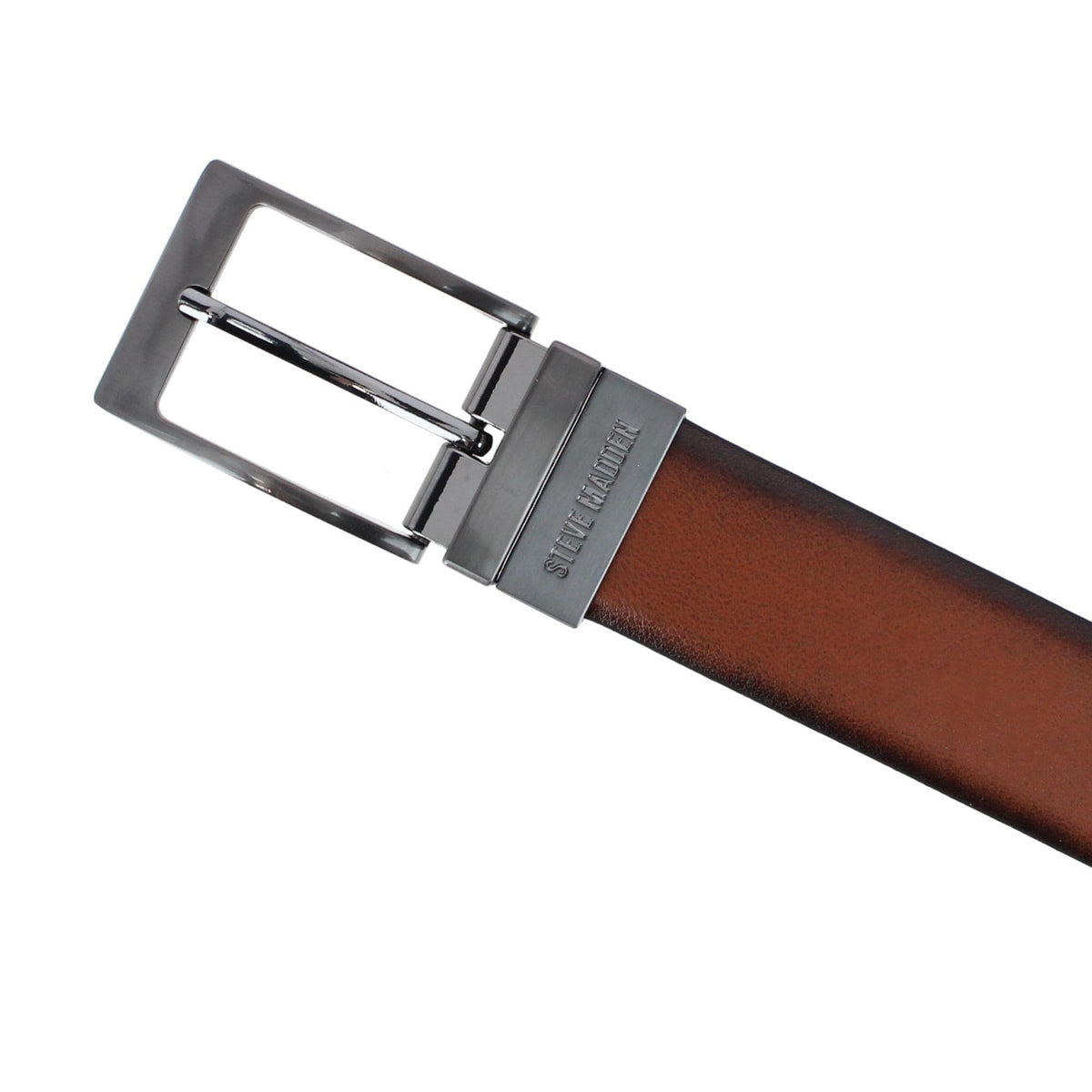 Steve Madden Men's 35mm Burnsihed Reversible Dress Belt - Cognac/Black