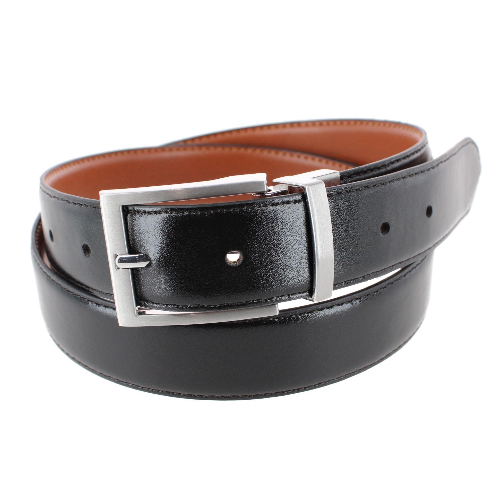 Steve Madden Men's 35mm Modern Edge Stitch Reversible Casual Belt - Cognac/Black