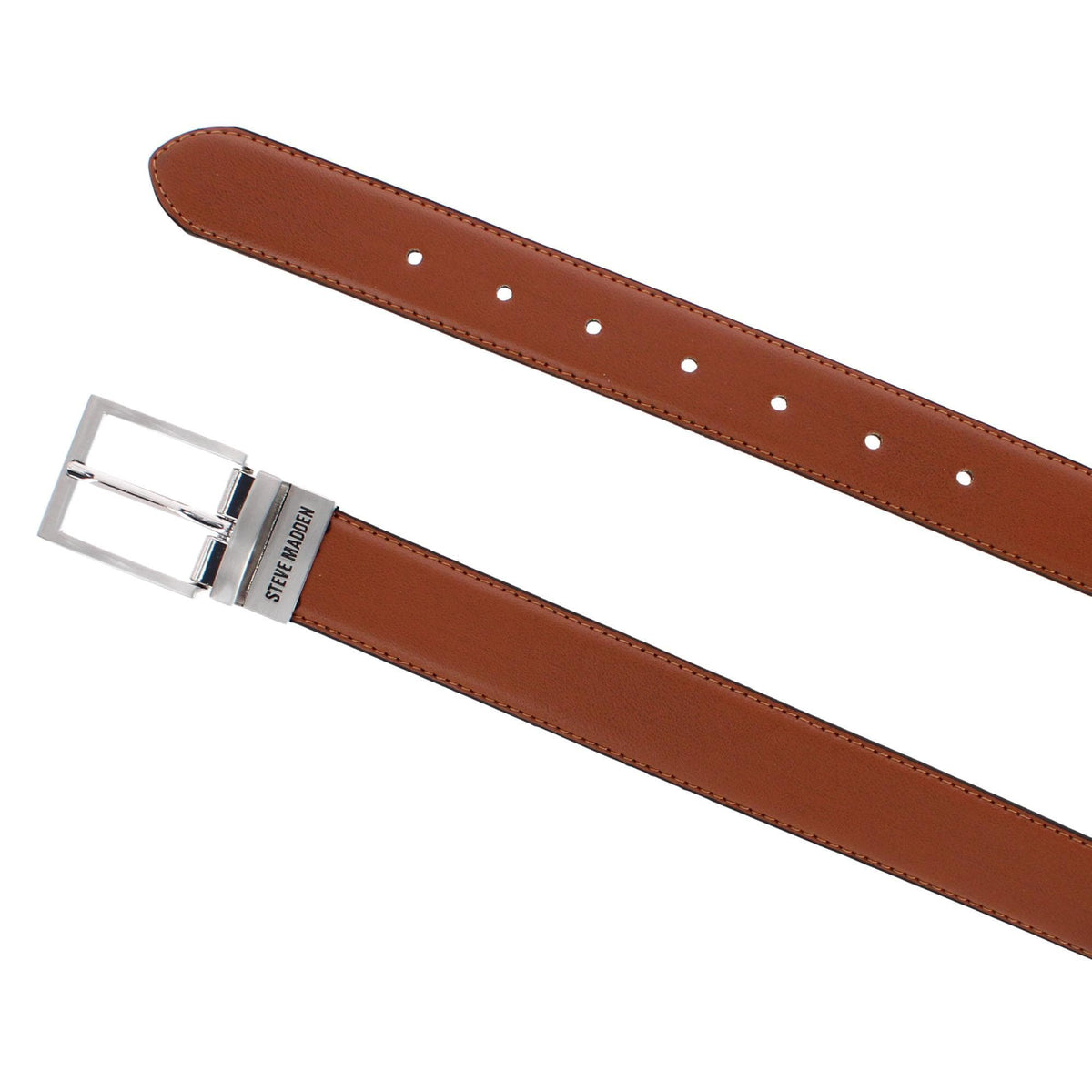 Steve Madden Men's 35mm Modern Edge Stitch Reversible Casual Belt - Cognac/Black