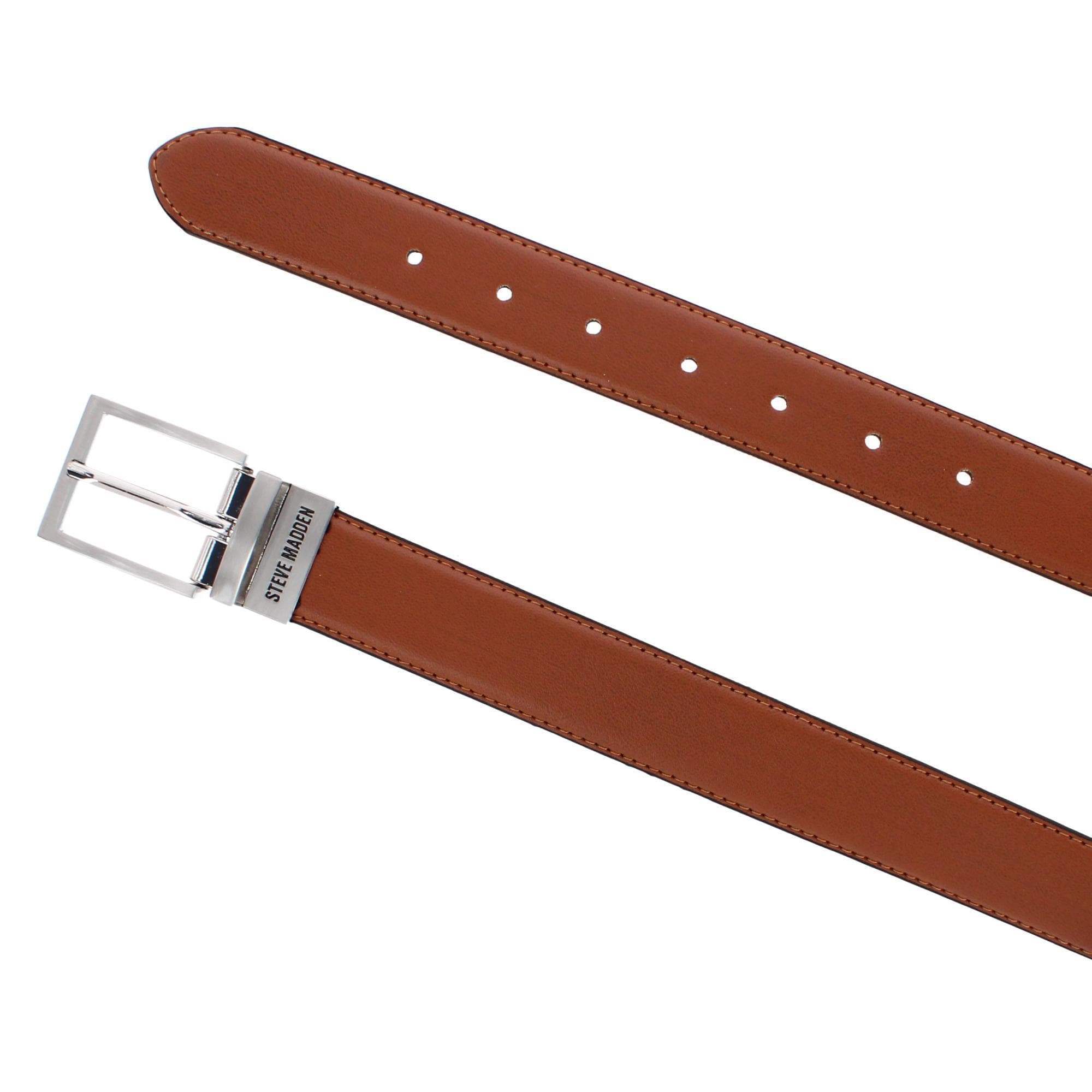 Steve Madden Men's 35mm Modern Edge Stitch Reversible Casual Belt - Cognac/Black