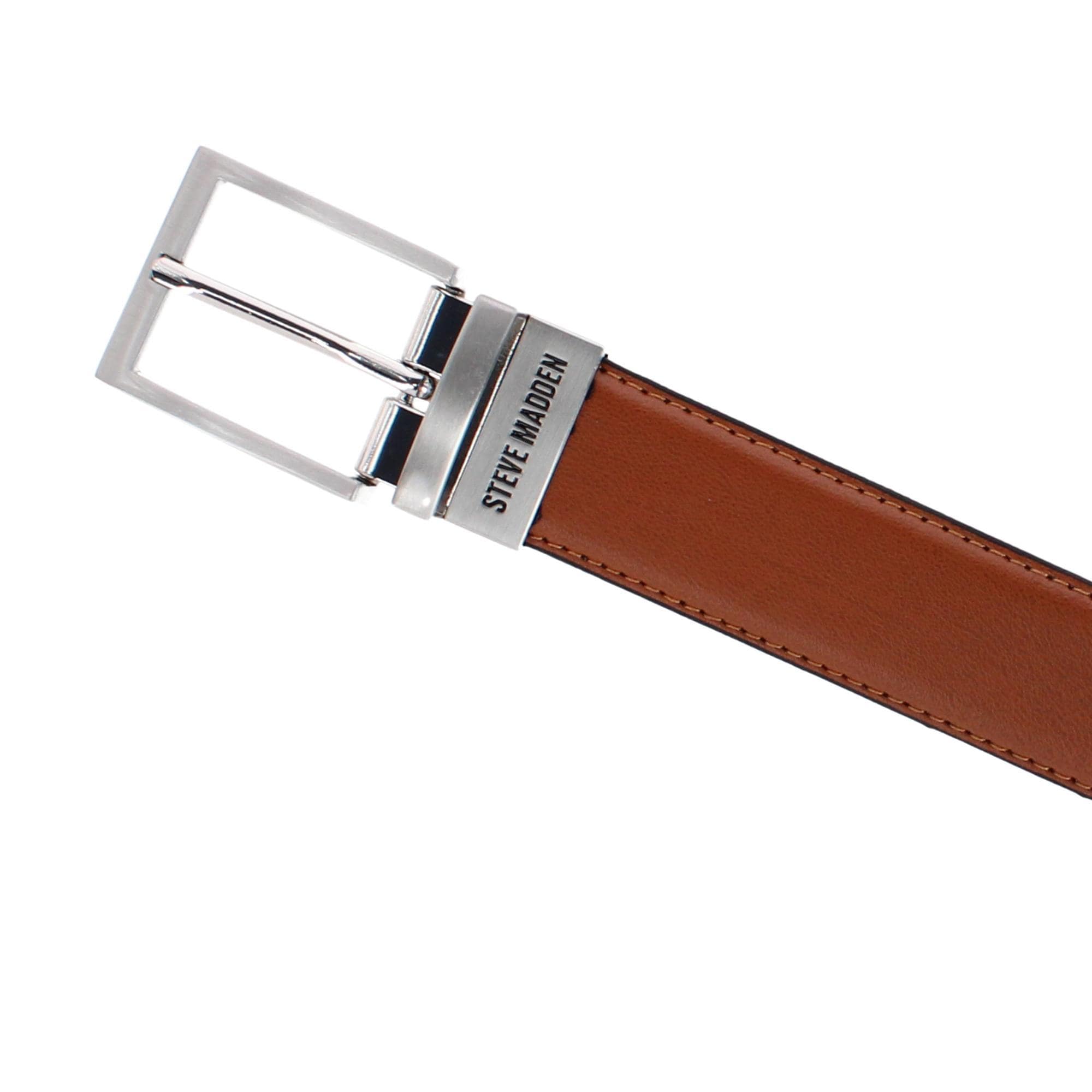 Steve Madden Men's 35mm Modern Edge Stitch Reversible Casual Belt - Cognac/Black