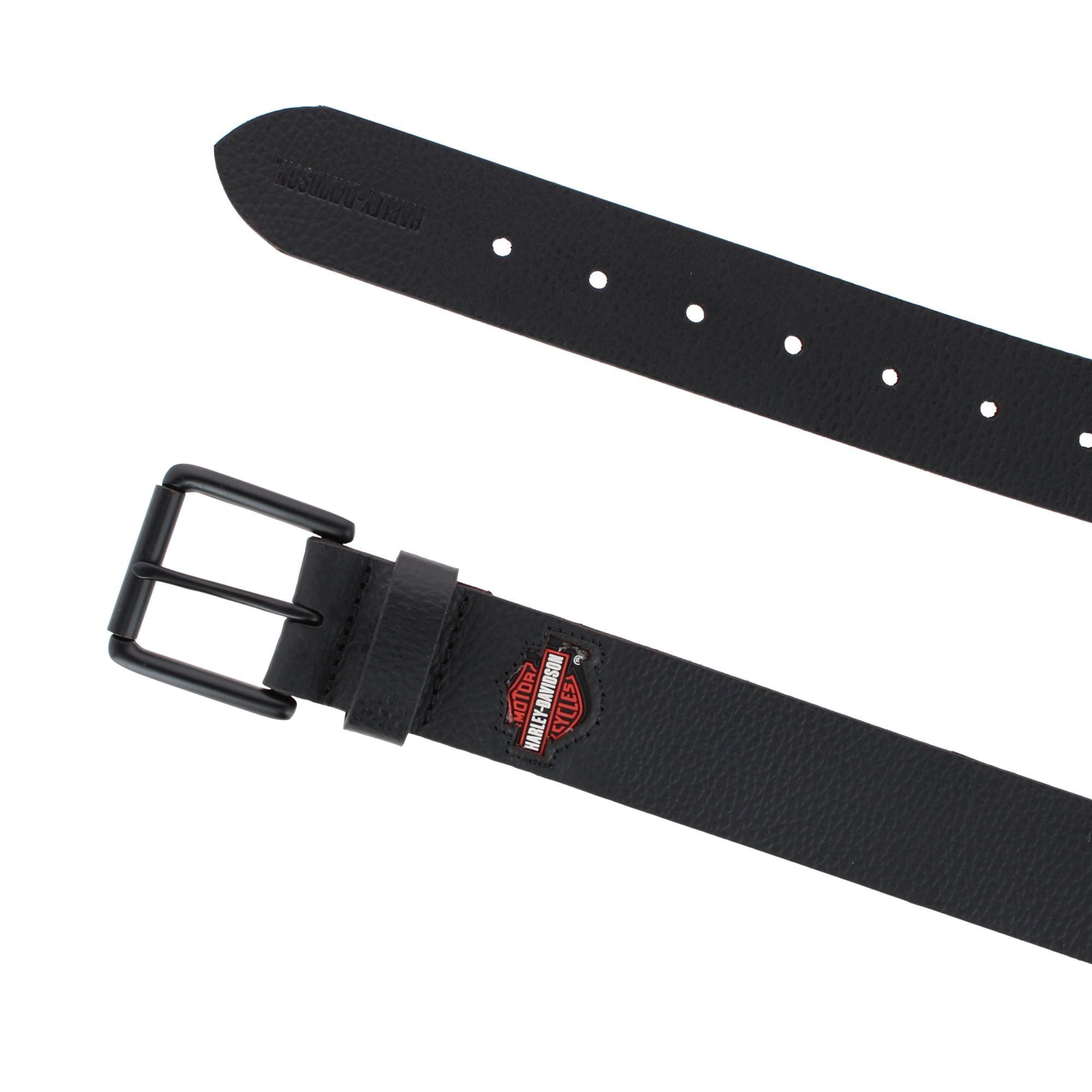 Harley-Davidson Men's Leather Casual Belt with Logo Patch - Black