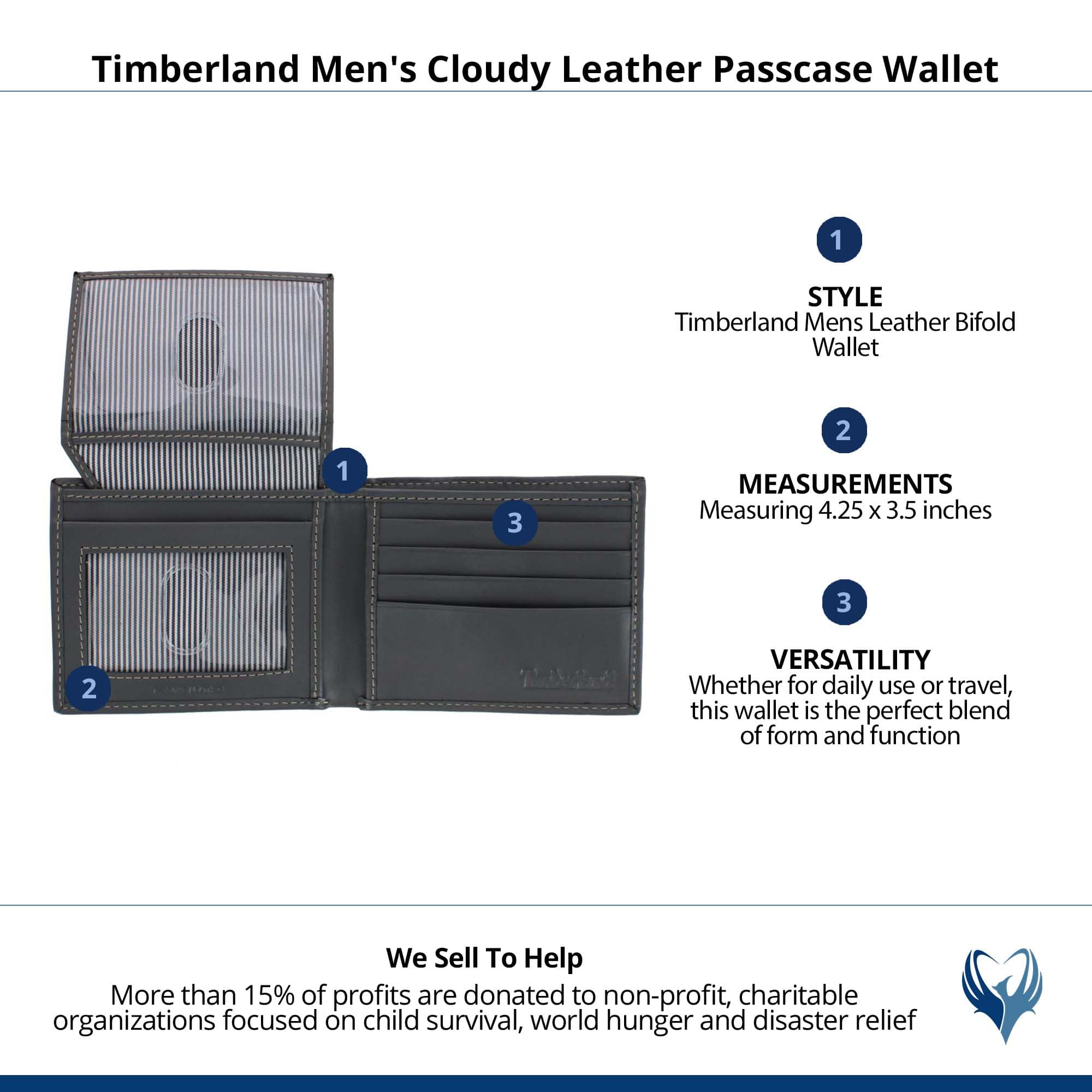 Timberland Men's Cloudy Leather Passcase Wallet - Charcoal