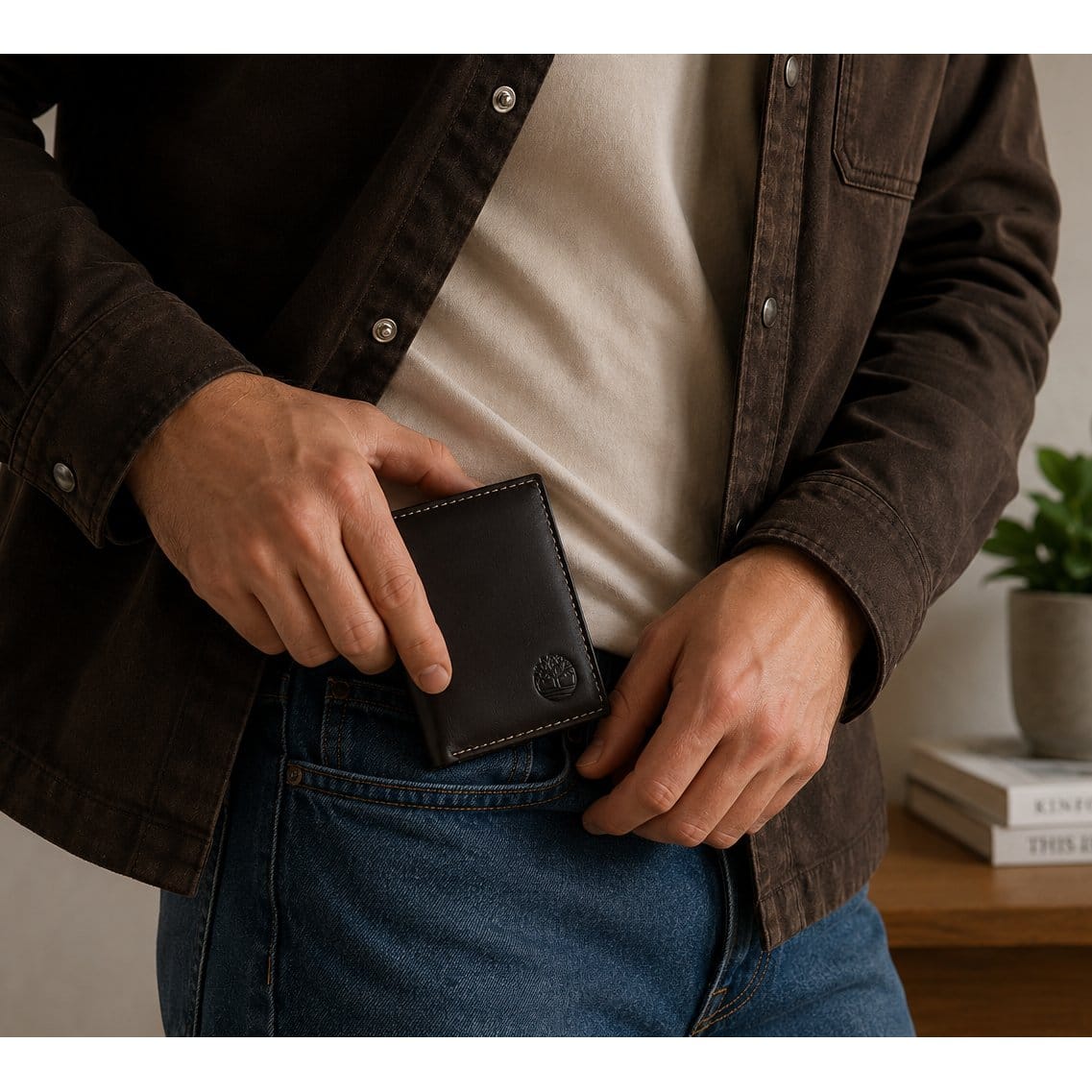 Timberland Men's Cloudy Leather Trifold Wallet - Brown