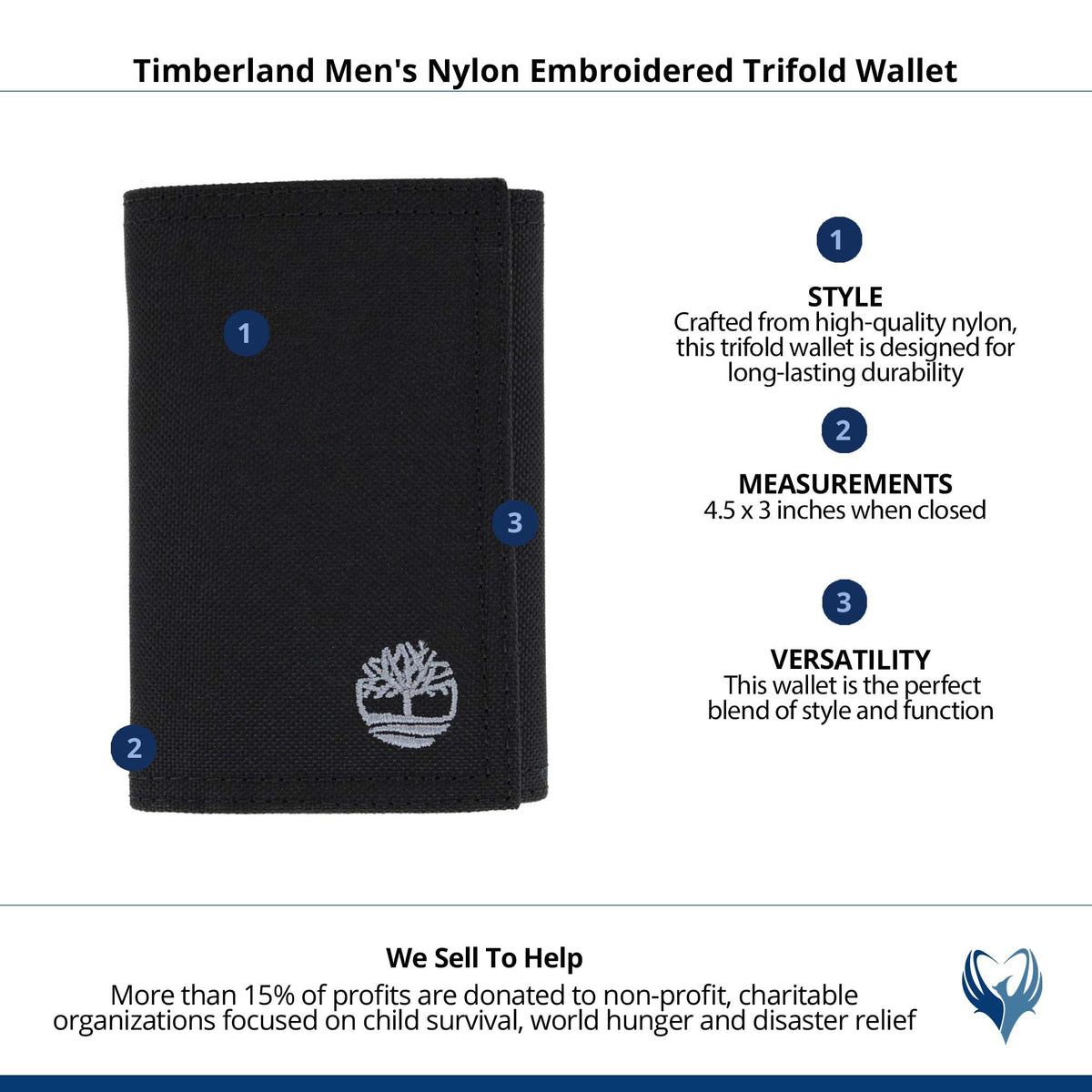 Timberland Men's Nylon Embroidered Trifold Wallet - Black