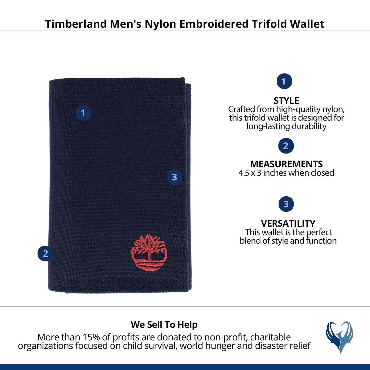 Timberland Men's Nylon Embroidered Trifold Wallet - Navy