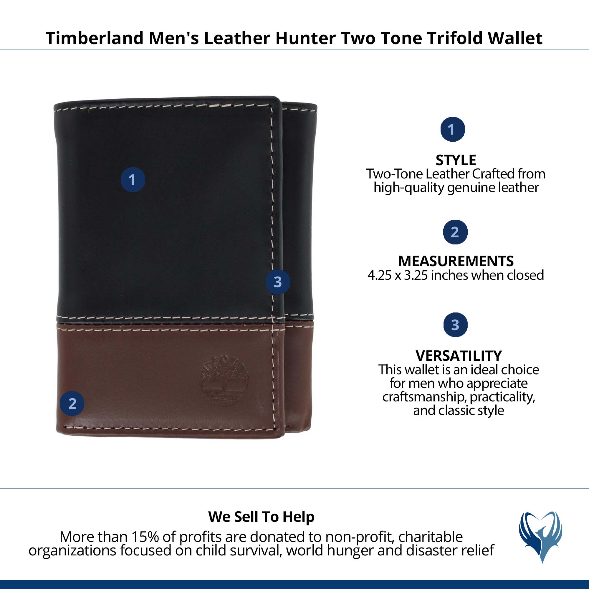 Timberland Men's Leather Hunter Two Tone Trifold Wallet - Black and Brown