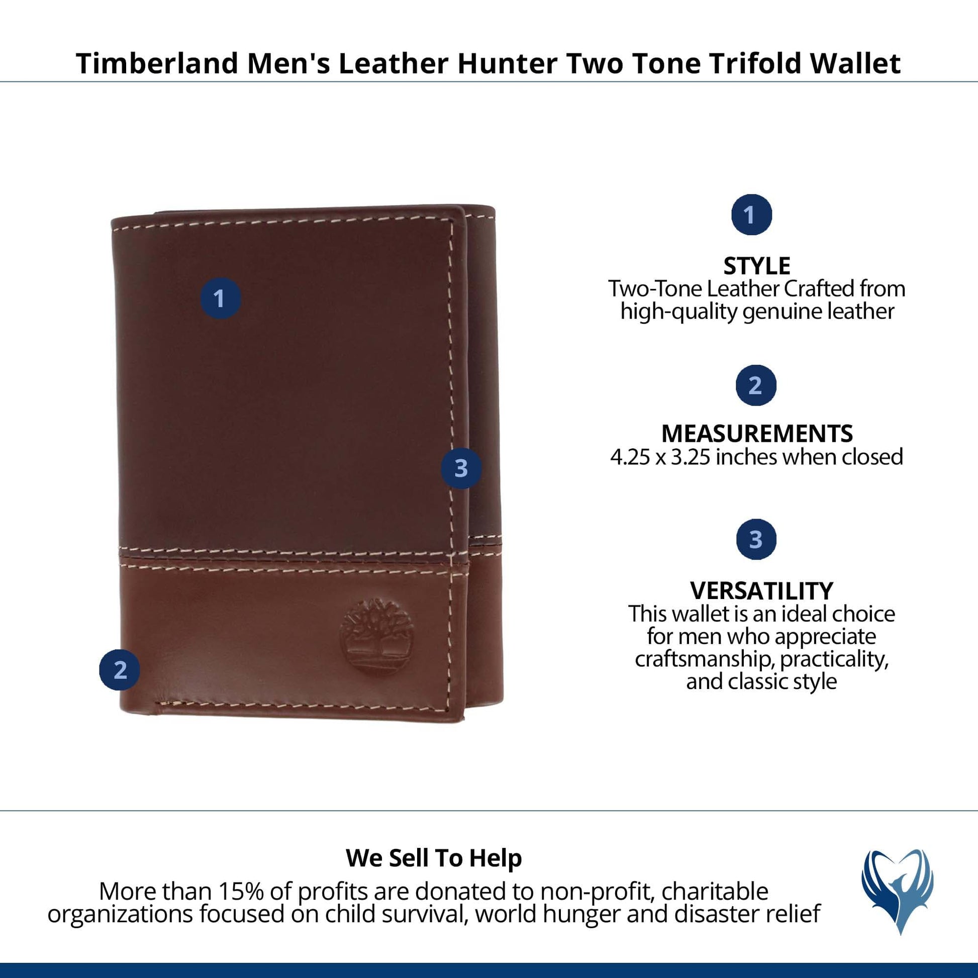 Timberland Men's Leather Hunter Two Tone Trifold Wallet - Brown and Tan
