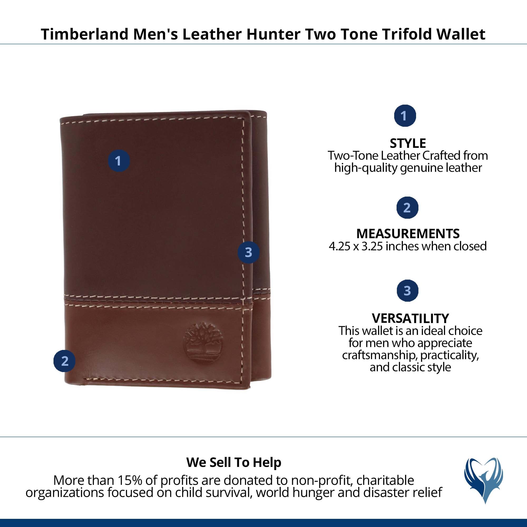 Timberland Men's Leather Hunter Two Tone Trifold Wallet - Brown and Tan