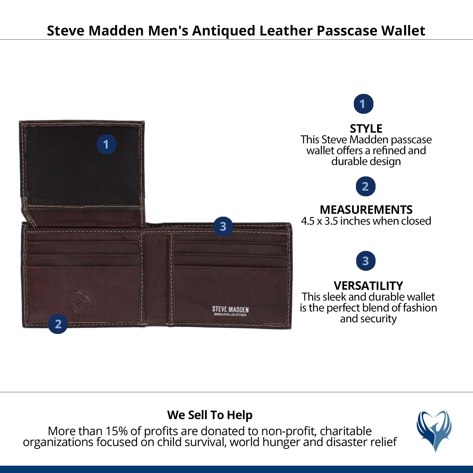 Steve Madden Men's Antiqued Leather Passcase Wallet - Brown